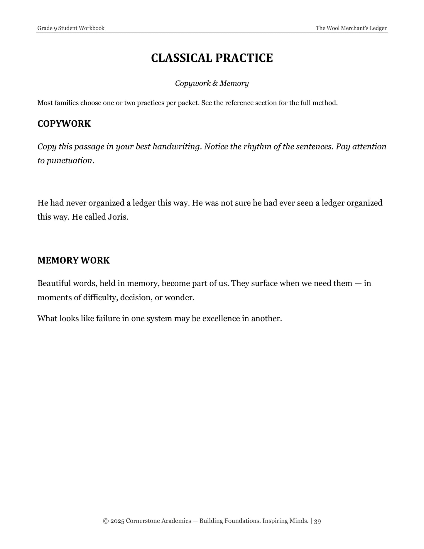 The Wool Merchant's Ledger | Grade 9 Classical Literature Packet | Cornerstone Academics