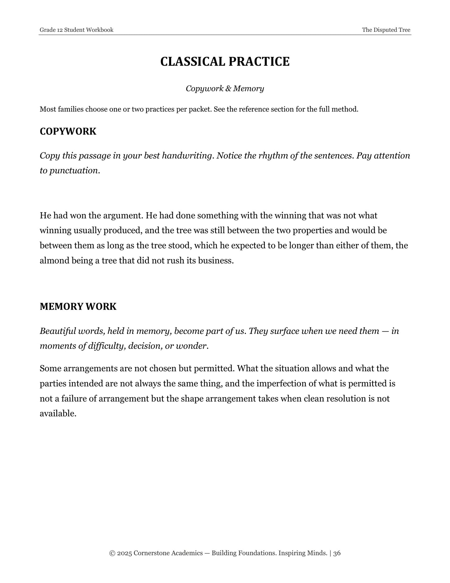 The Disputed Tree | Grade 12 Classical Literature Packet | Cornerstone Academics