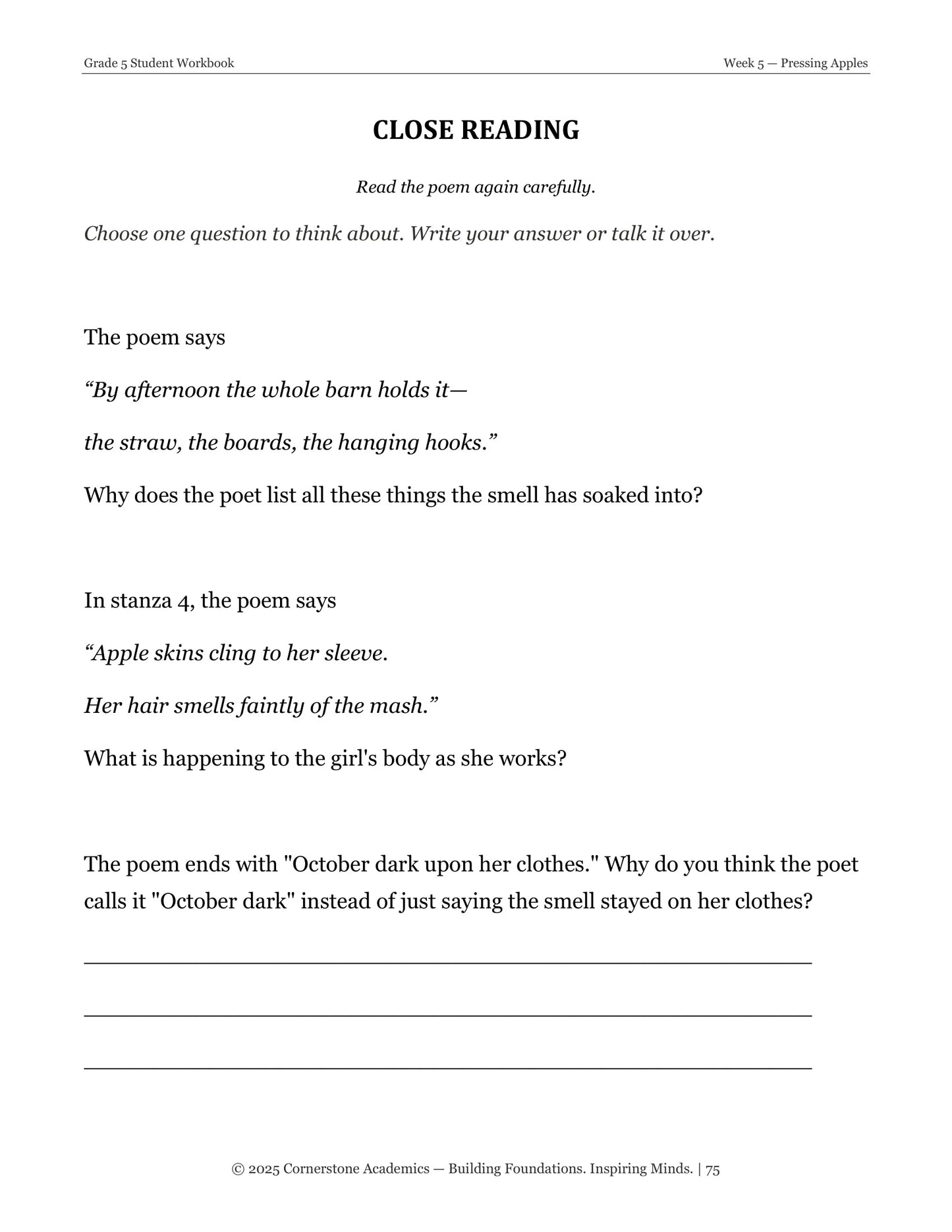 Vanguard Literature Grade 5 — Poetry Companion Student Workbook | Cornerstone Academics