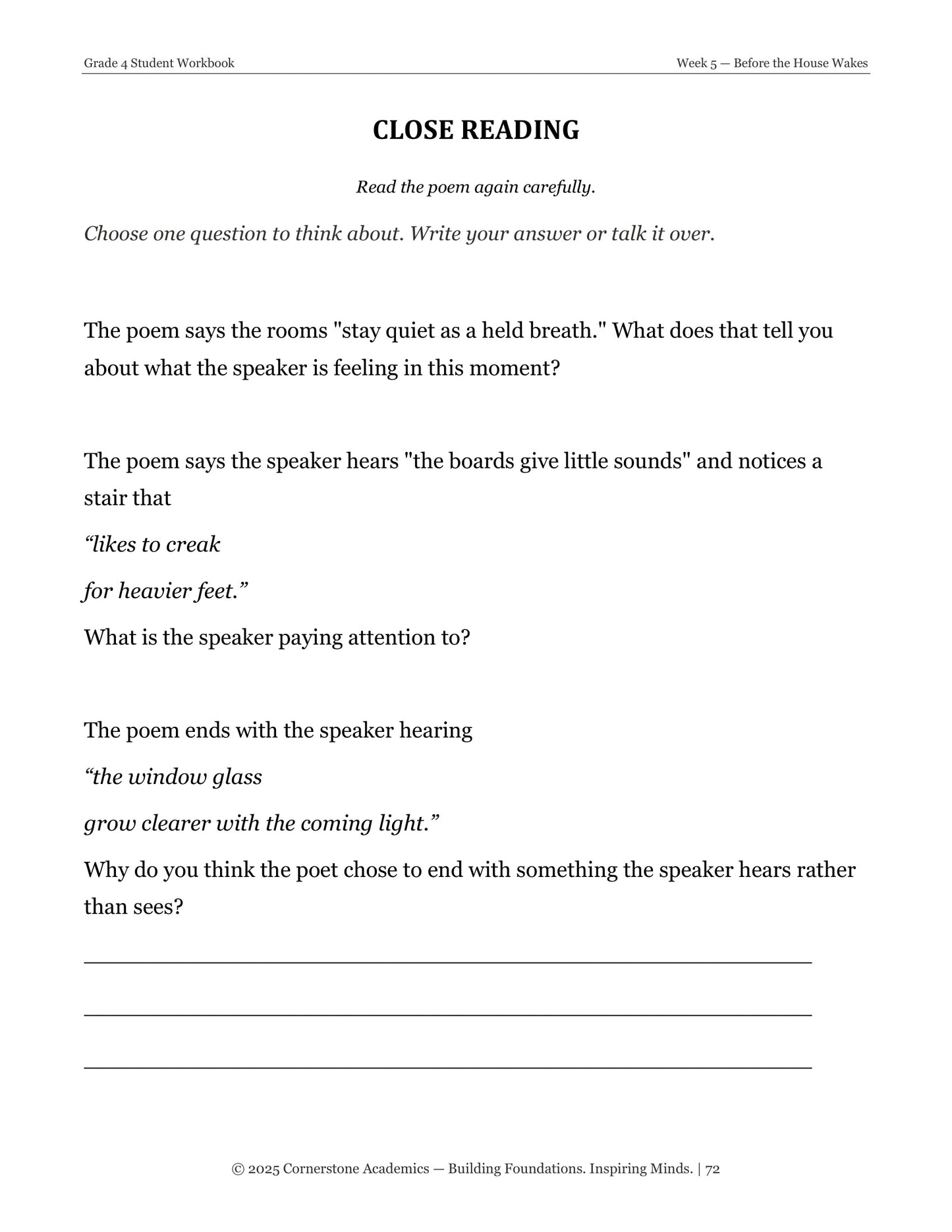 Vanguard Literature Grade 4 — Poetry Companion Set | Cornerstone Academics
