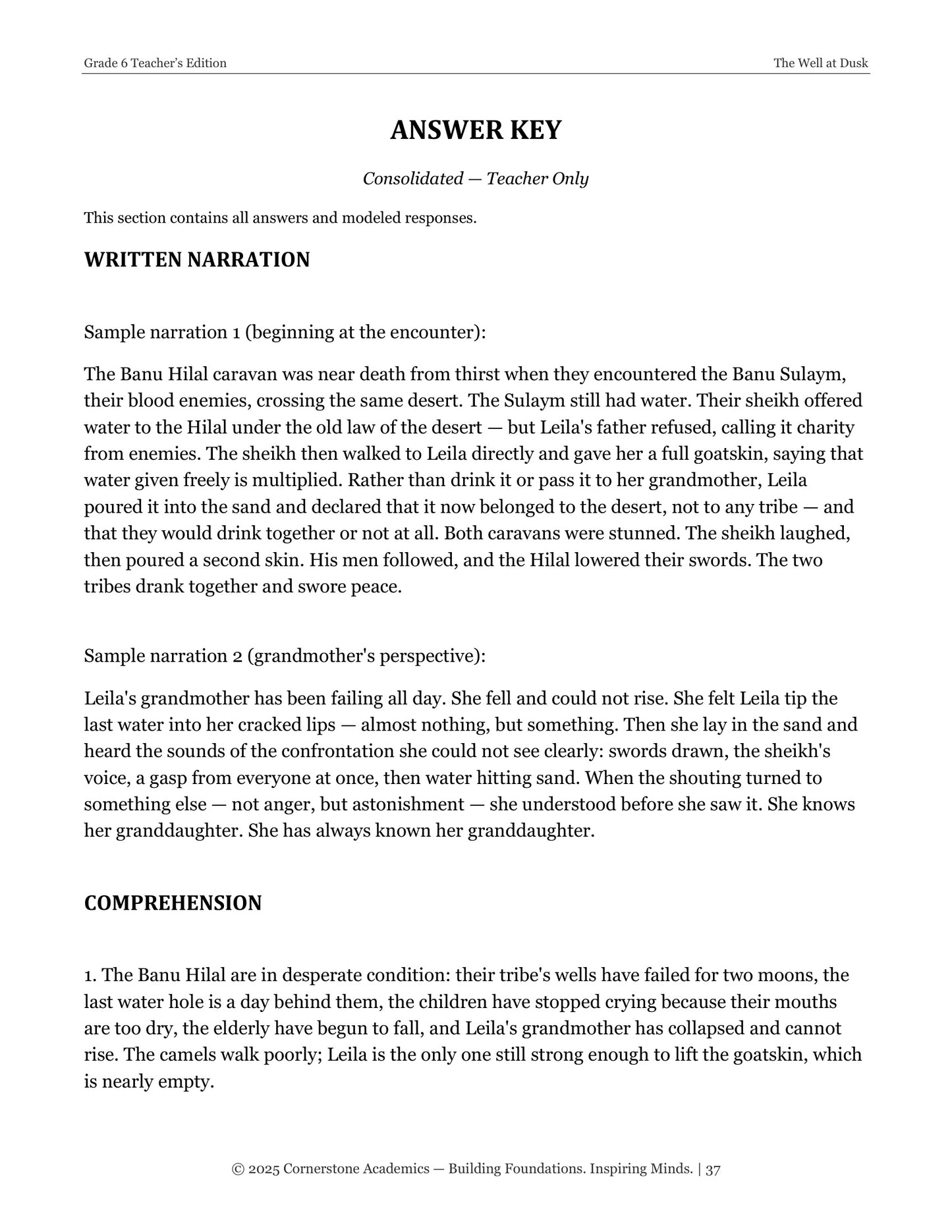 The Well at Dusk | Grade 6 Classical Literature Packet | Cornerstone Academics