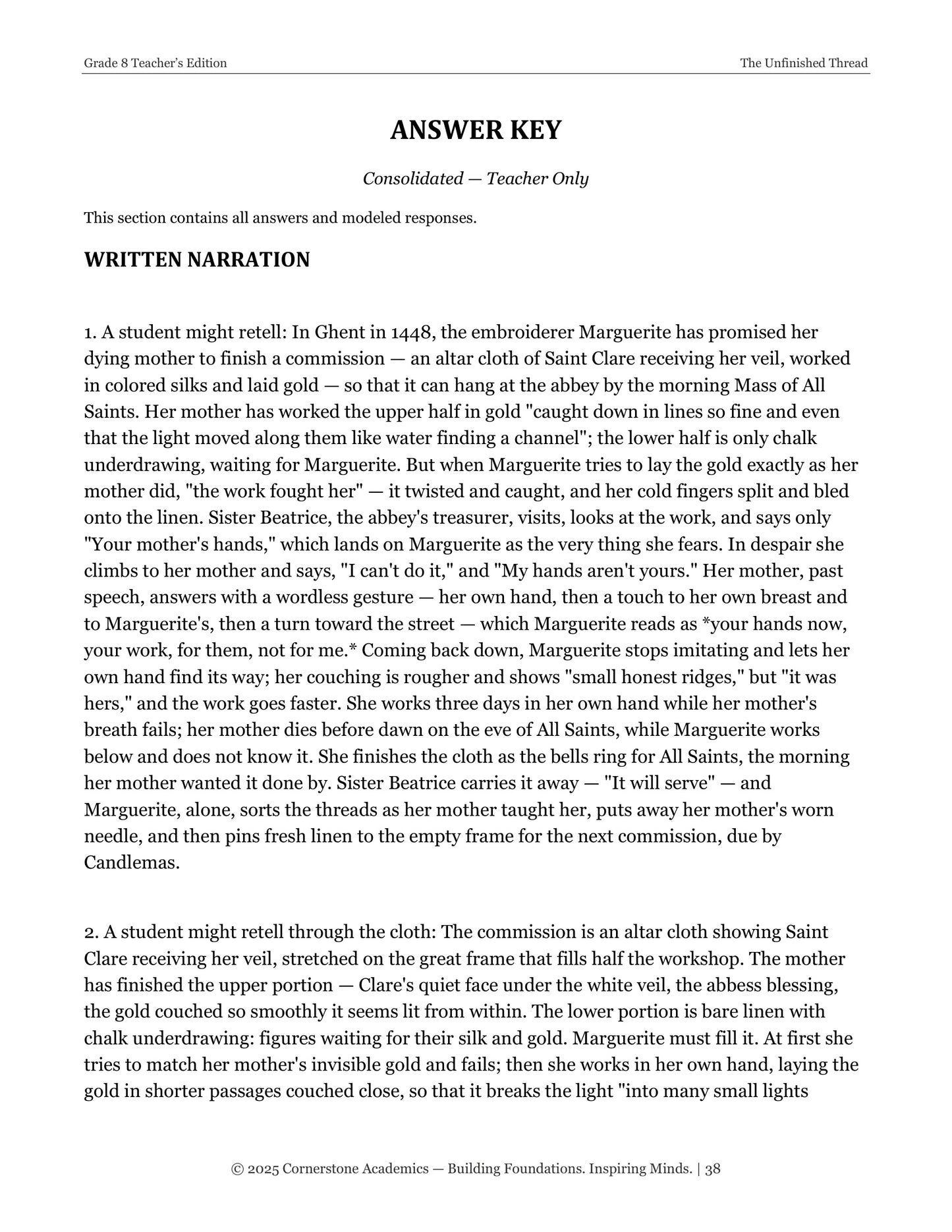 The Unfinished Thread | Grade 8 Classical Literature Packet | Cornerstone Academics