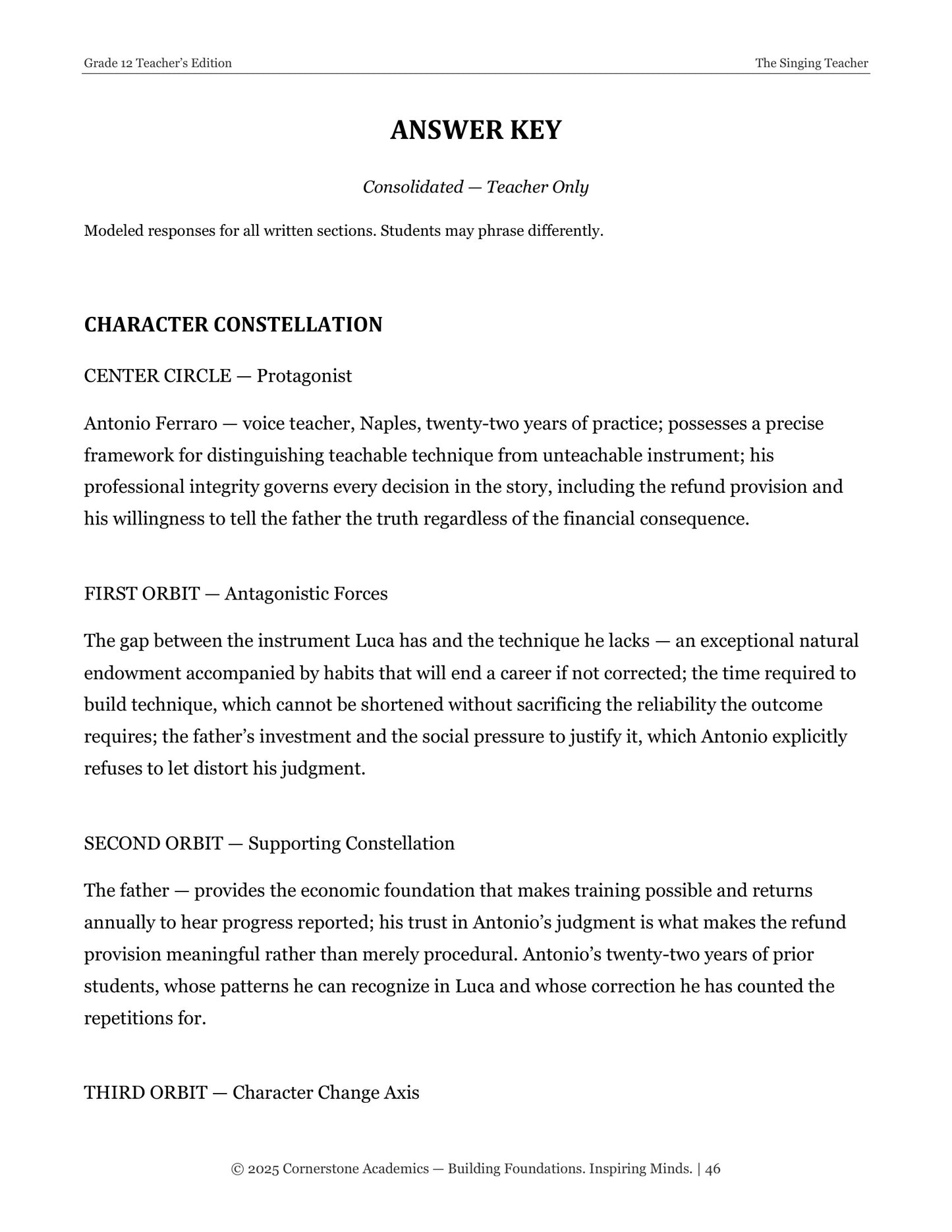 The Singing Teacher | Grade 12 Classical Literature Packet | Cornerstone Academics