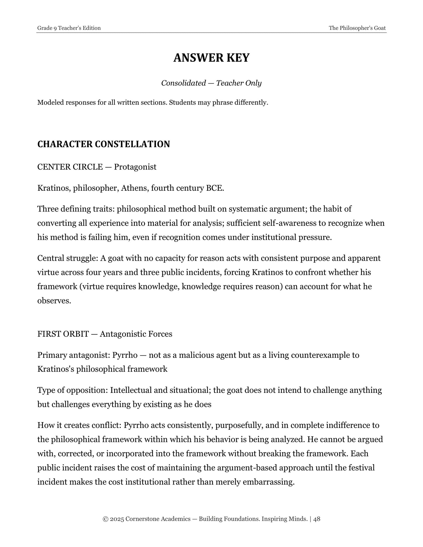 The Philosopher's Goat | Grade 9 Classical Literature Packet | Cornerstone Academics