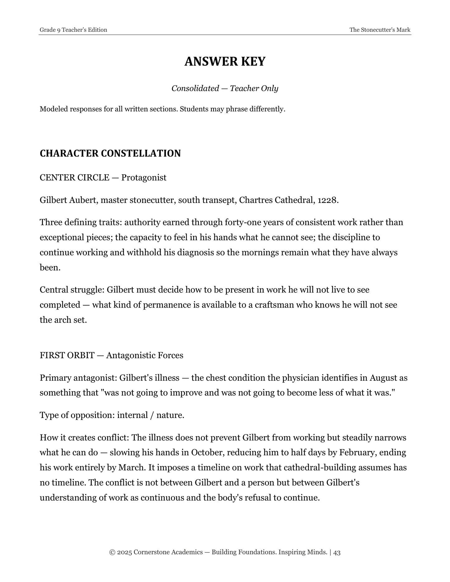 The Stonecutter's Mark | Grade 9 Classical Literature Packet | Cornerstone Academics
