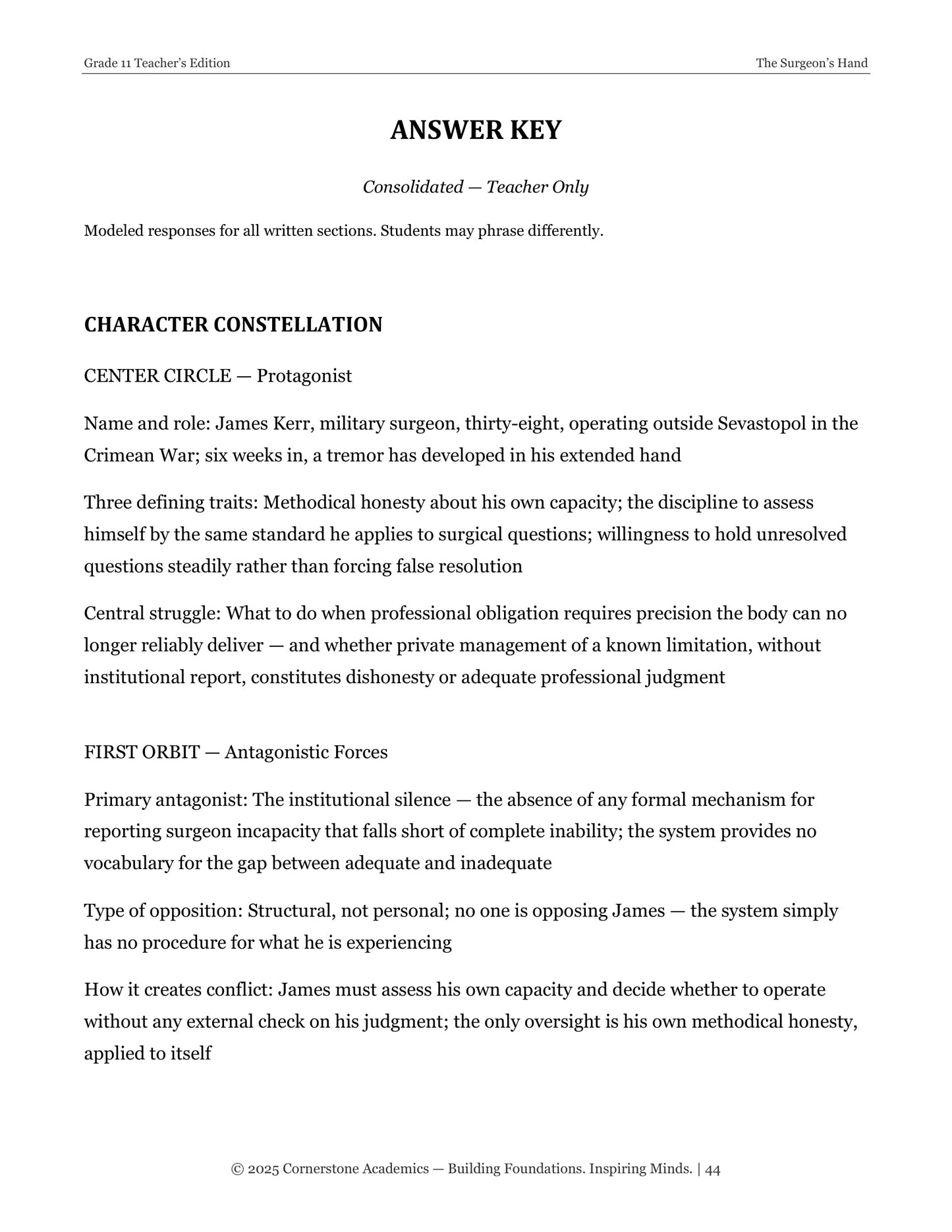 The Surgeon's Hand | Grade 11 Classical Literature Packet | Cornerstone Academics