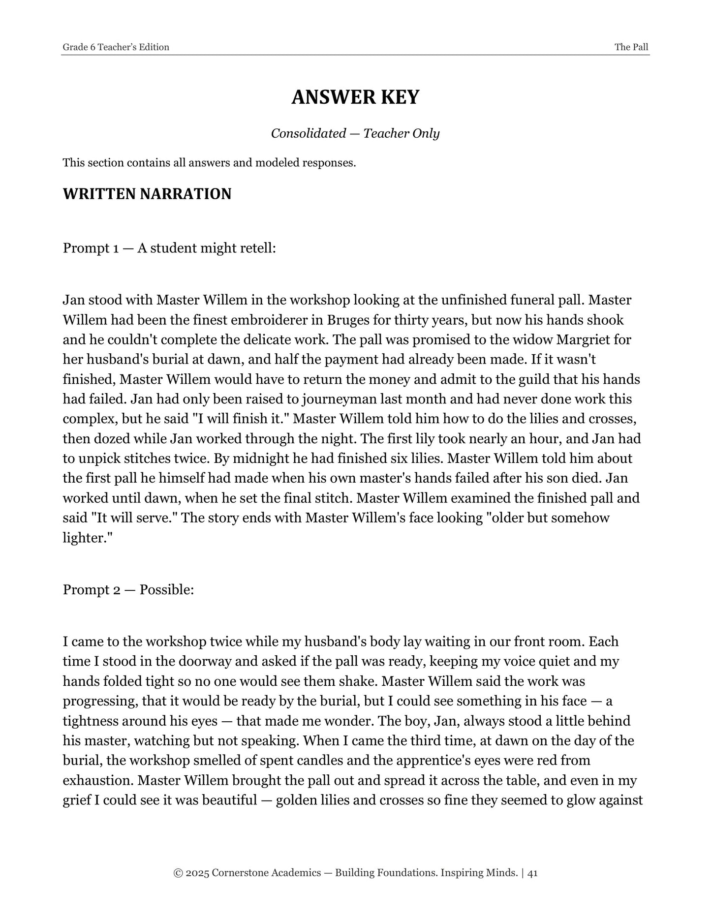 The Pall | Grade 6 Classical Literature Packet | Cornerstone Academics