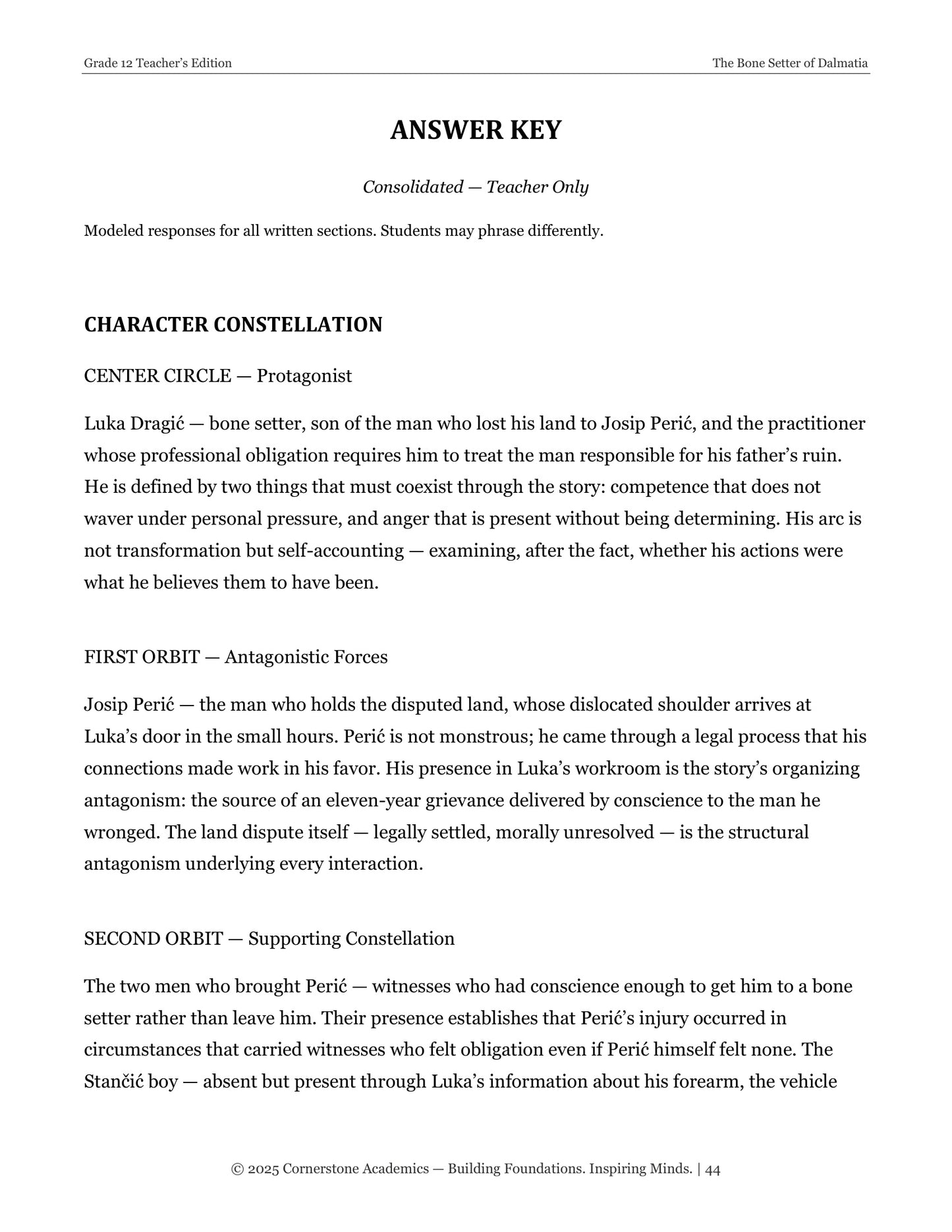 The Bone Setter of Dalmatia | Grade 12 Classical Literature Packet | Cornerstone Academics