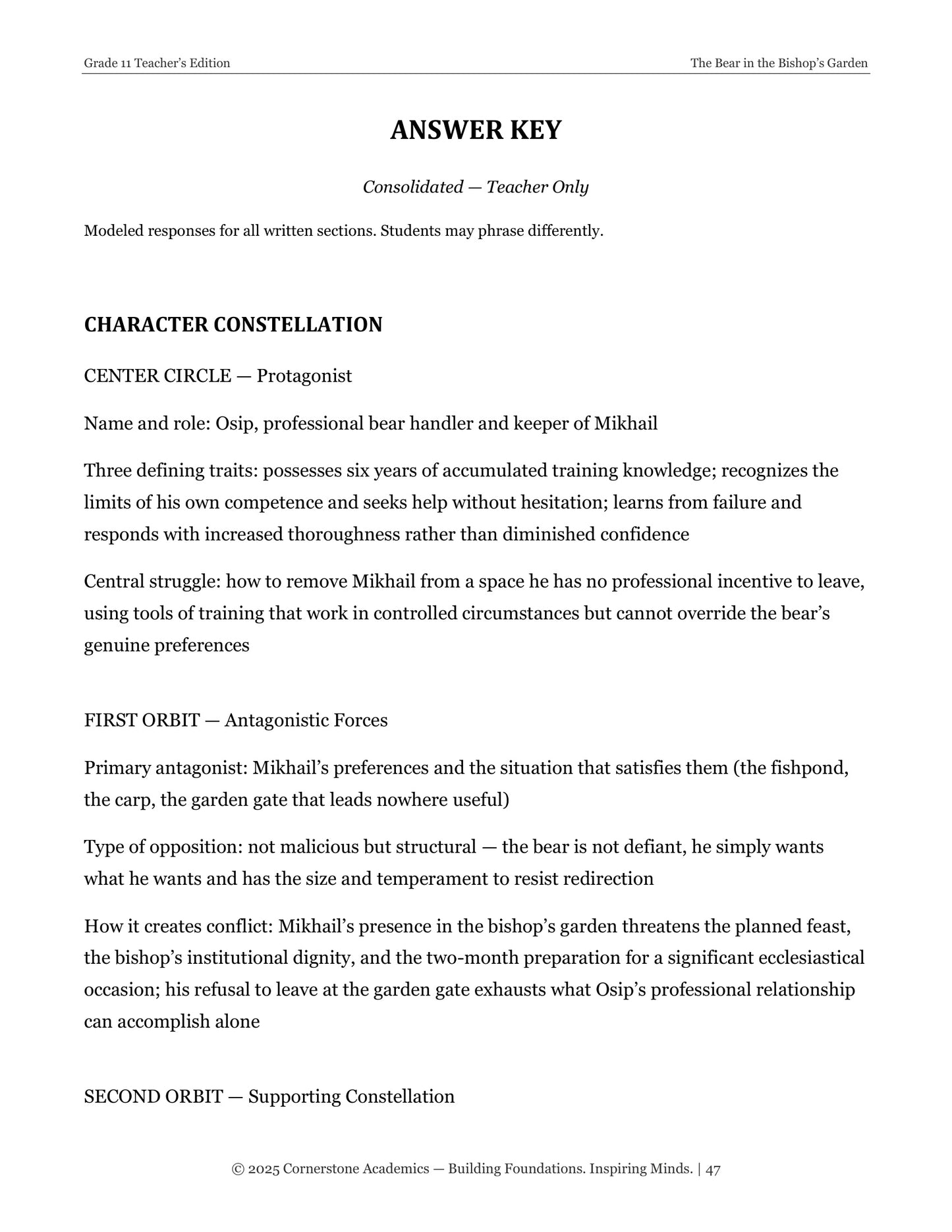 The Bear in the Bishop's Garden | Grade 11 Classical Literature Packet | Cornerstone Academics