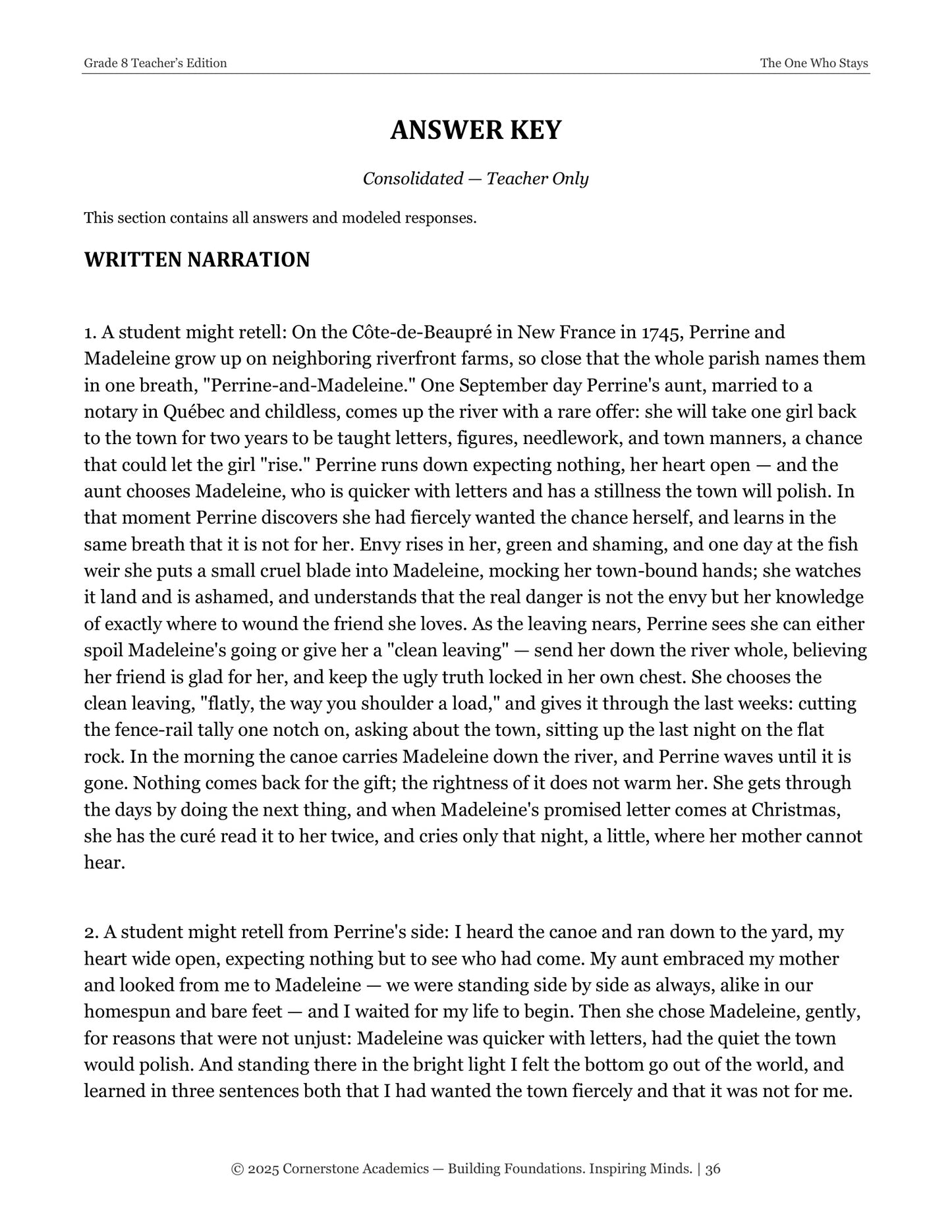 The One Who Stays | Grade 8 Classical Literature Packet | Cornerstone Academics