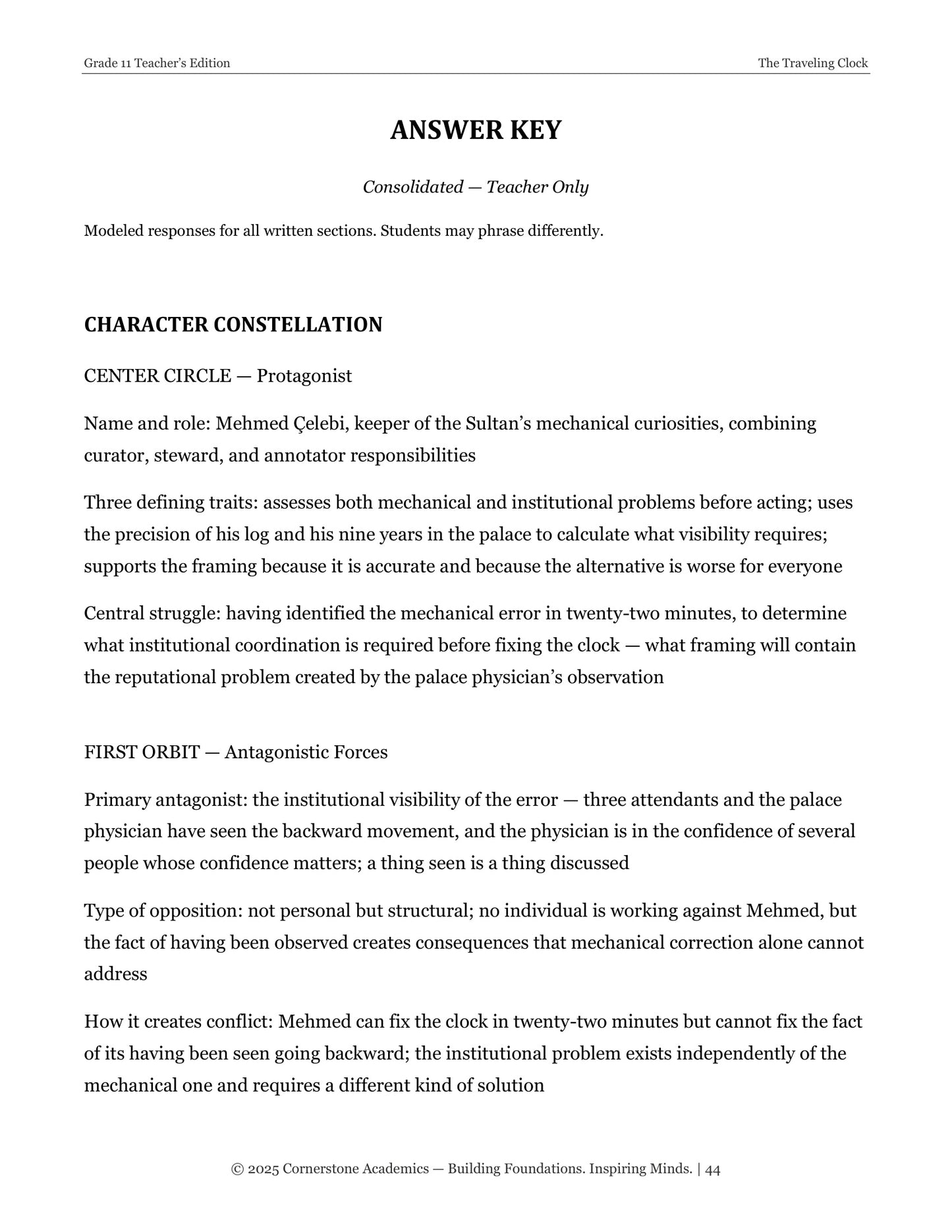 The Traveling Clock | Grade 11 Classical Literature Packet | Cornerstone Academics