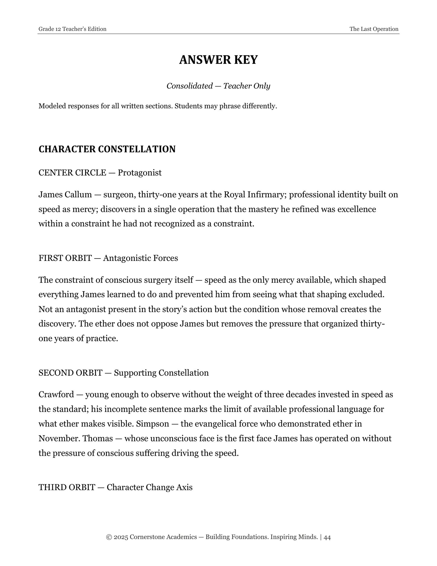The Last Operation | Grade 12 Classical Literature Packet | Cornerstone Academics