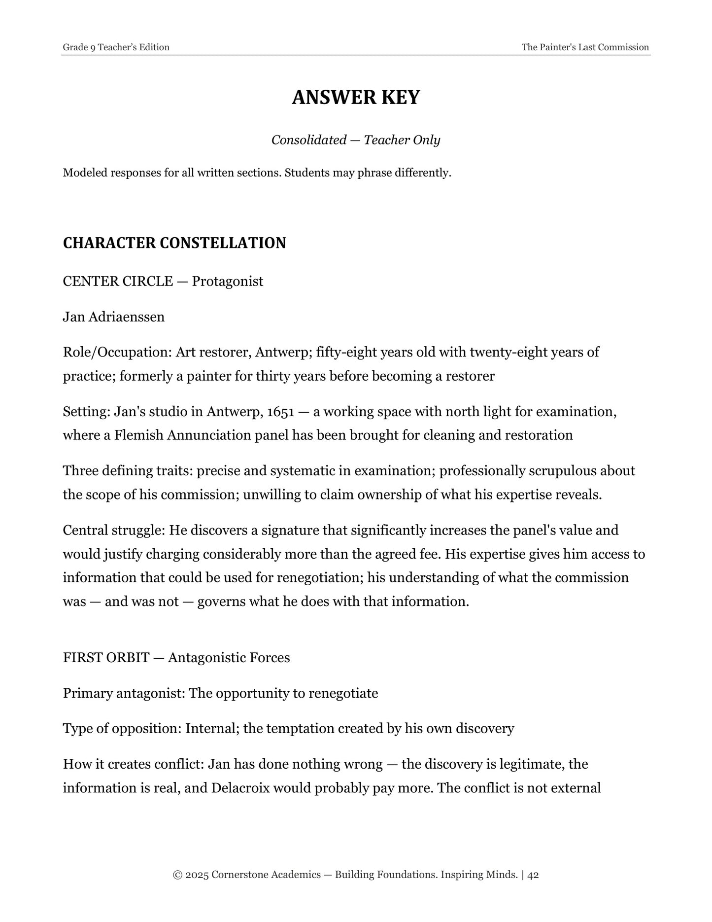 The Painter's Last Commission | Grade 9 Classical Literature Packet | Cornerstone Academics