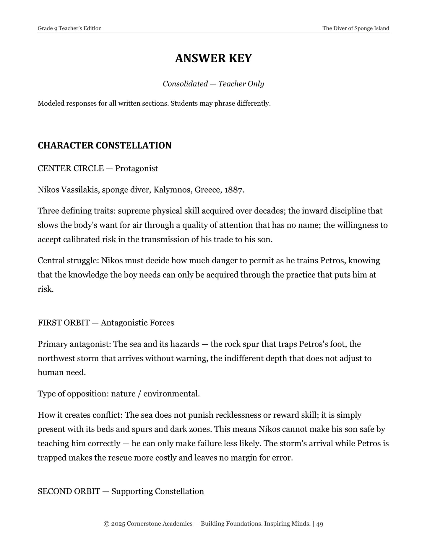 The Diver of Sponge Island | Grade 9 Classical Literature Packet | Cornerstone Academics