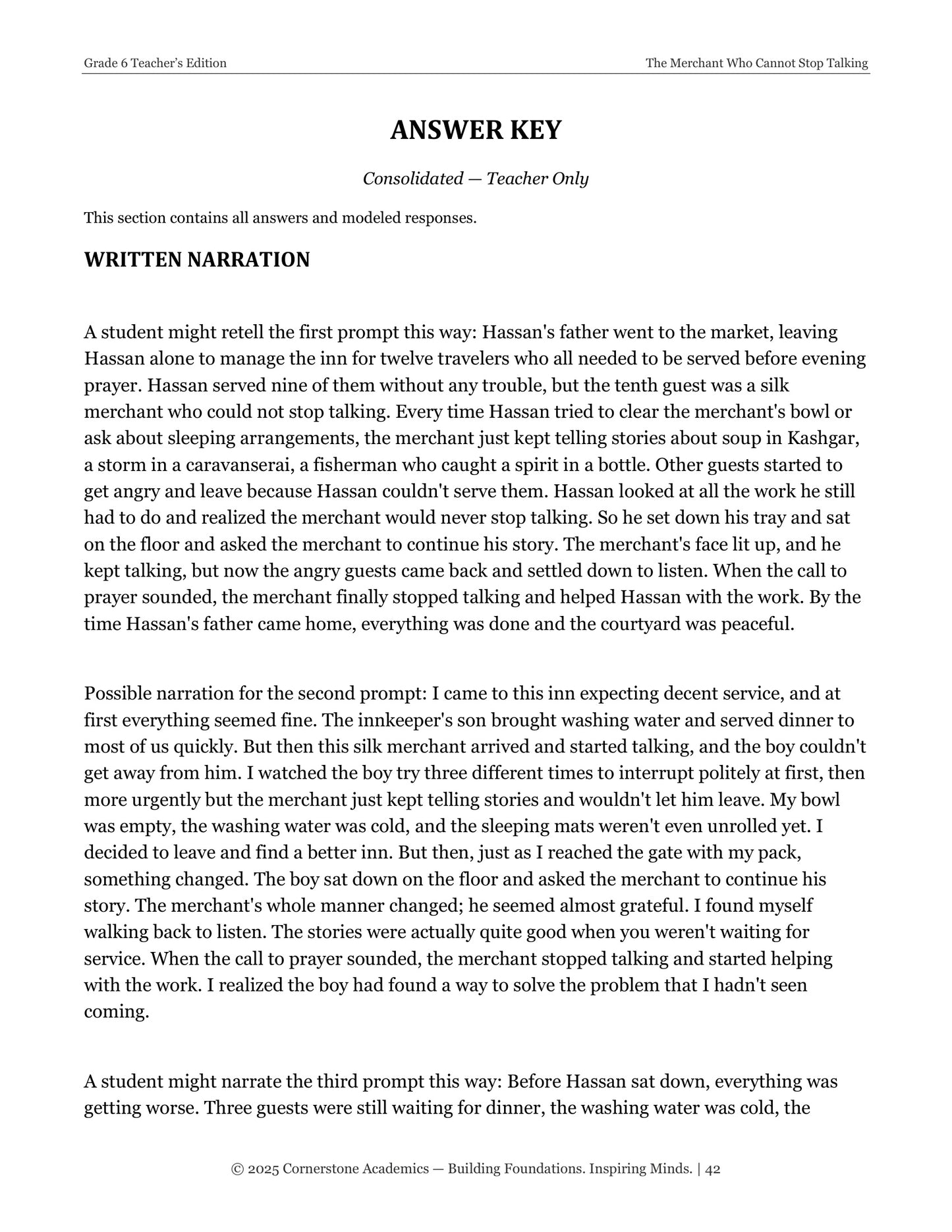 The Merchant Who Cannot Stop Talking | Grade 6 Classical Literature Packet | Cornerstone Academics
