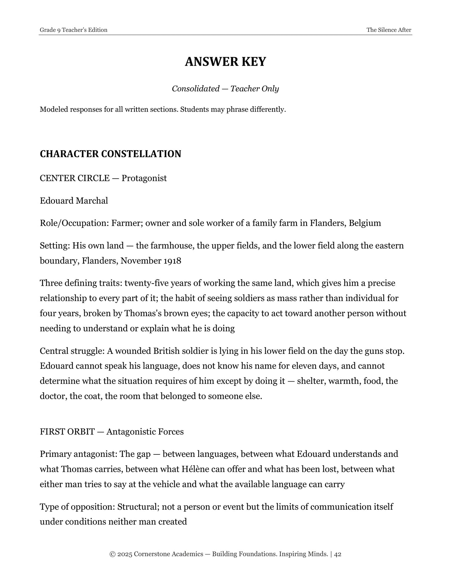 The Silence After | Grade 9 Classical Literature Packet | Cornerstone Academics