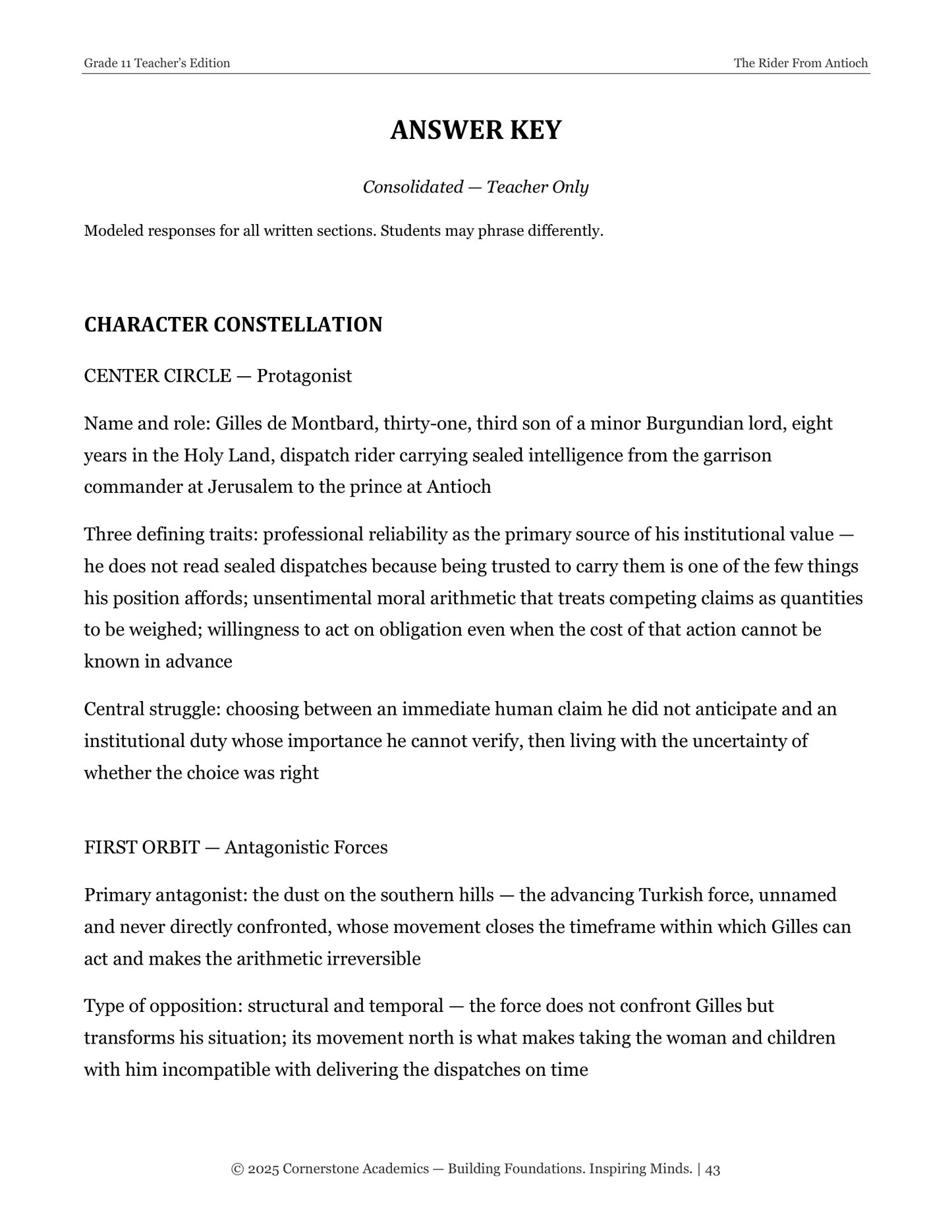 The Rider From Antioch | Grade 11 Classical Literature Packet | Cornerstone Academics