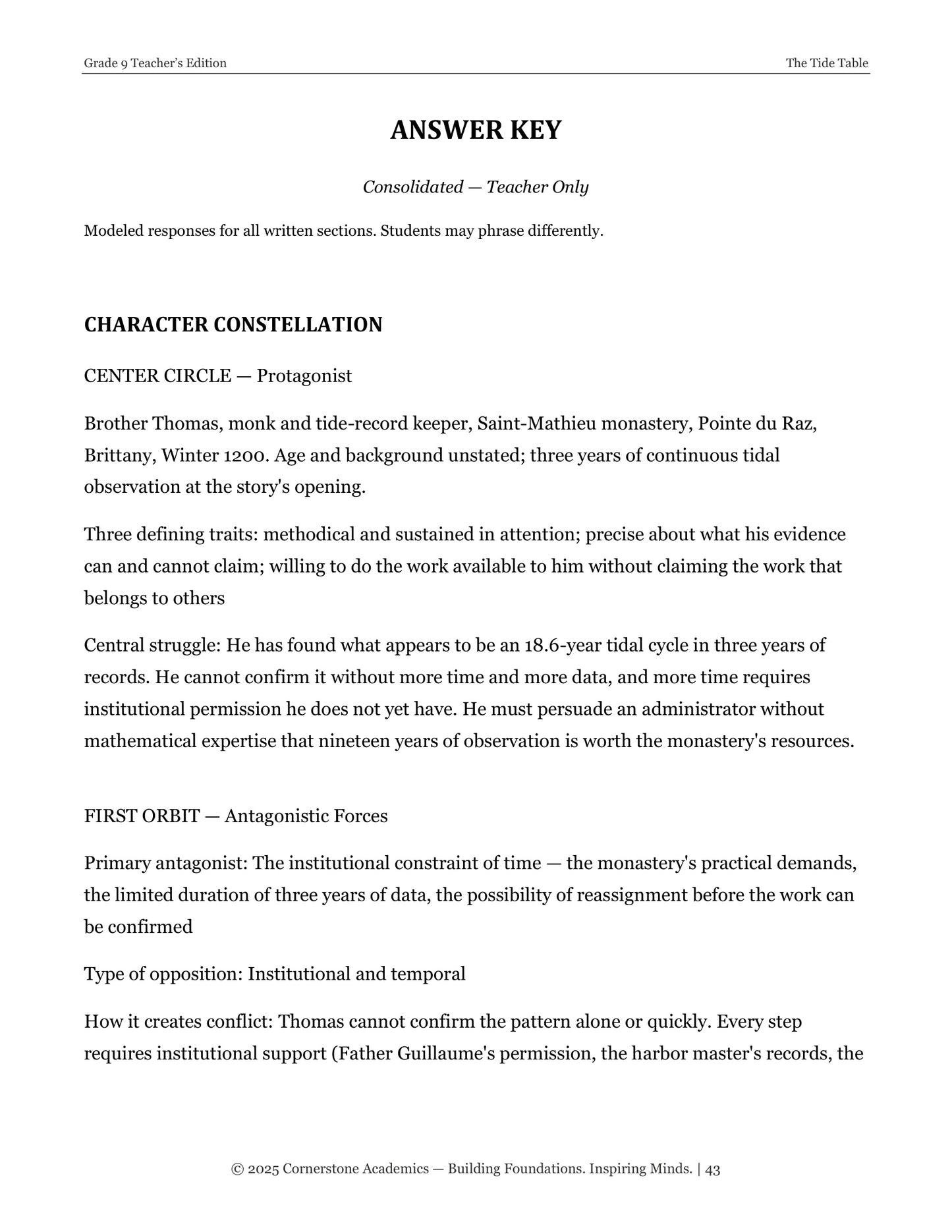 The Tide Table | Grade 9 Classical Literature Packet | Cornerstone Academics