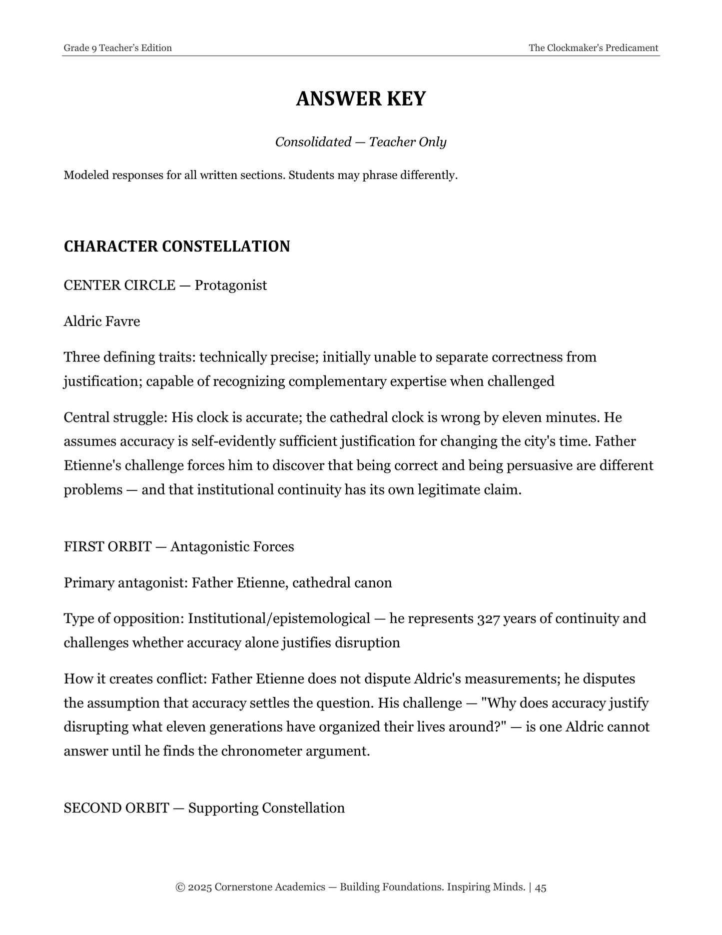 The Clockmaker's Predicament | Grade 9 Classical Literature Packet | Cornerstone Academics