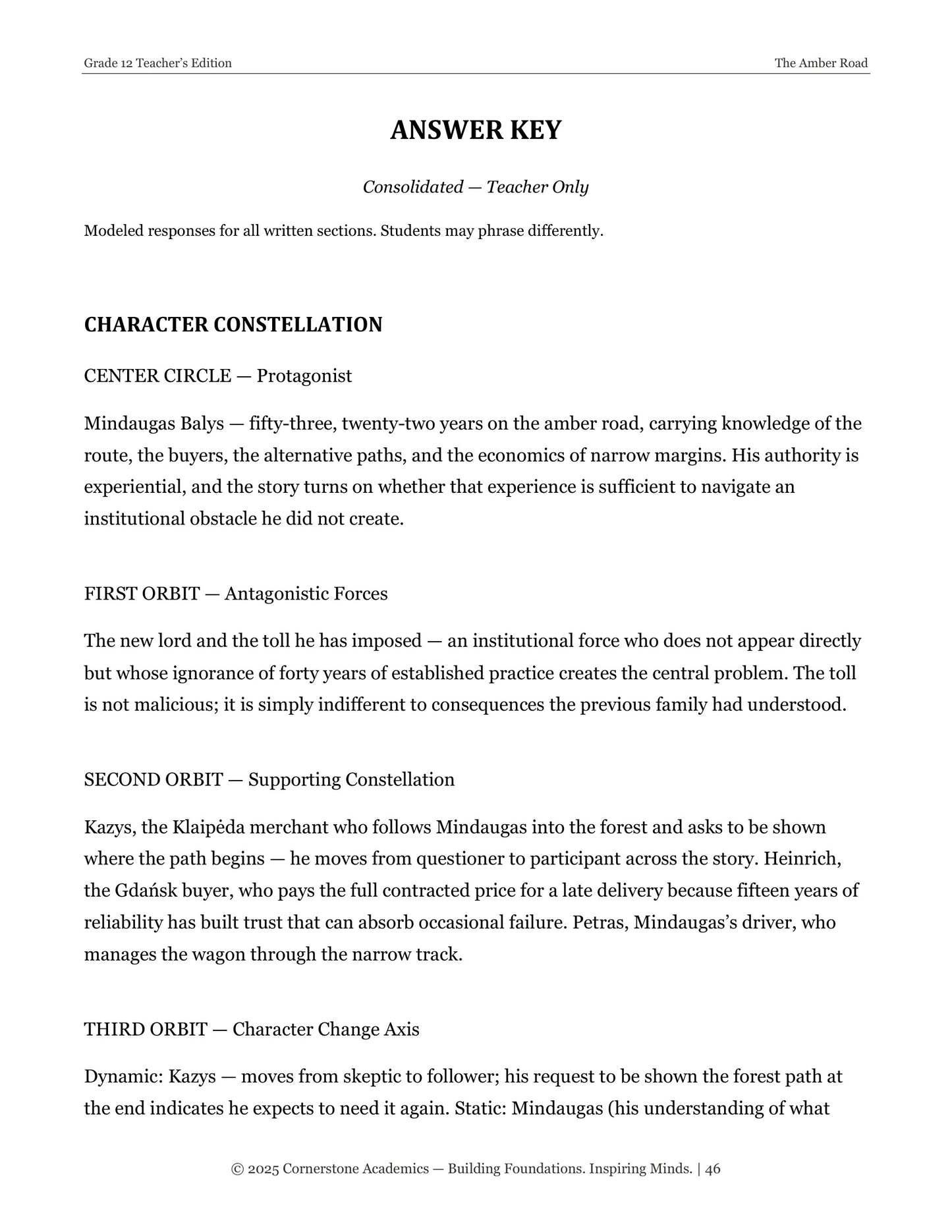 The Amber Road | Grade 12 Classical Literature Packet | Cornerstone Academics