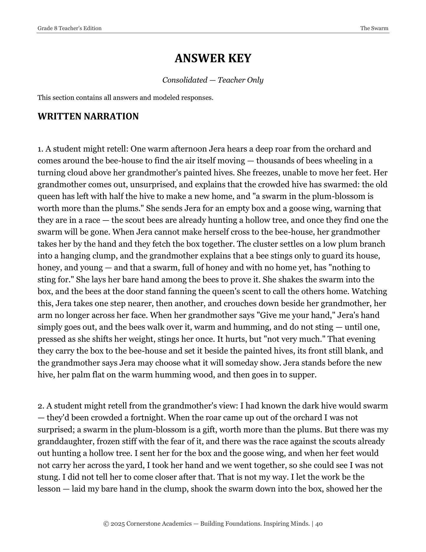 The Swarm | Grade 8 Classical Literature Packet | Cornerstone Academics
