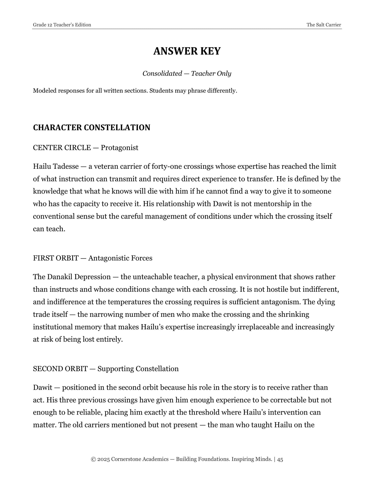 The Salt Carrier | Grade 12 Classical Literature Packet | Cornerstone Academics