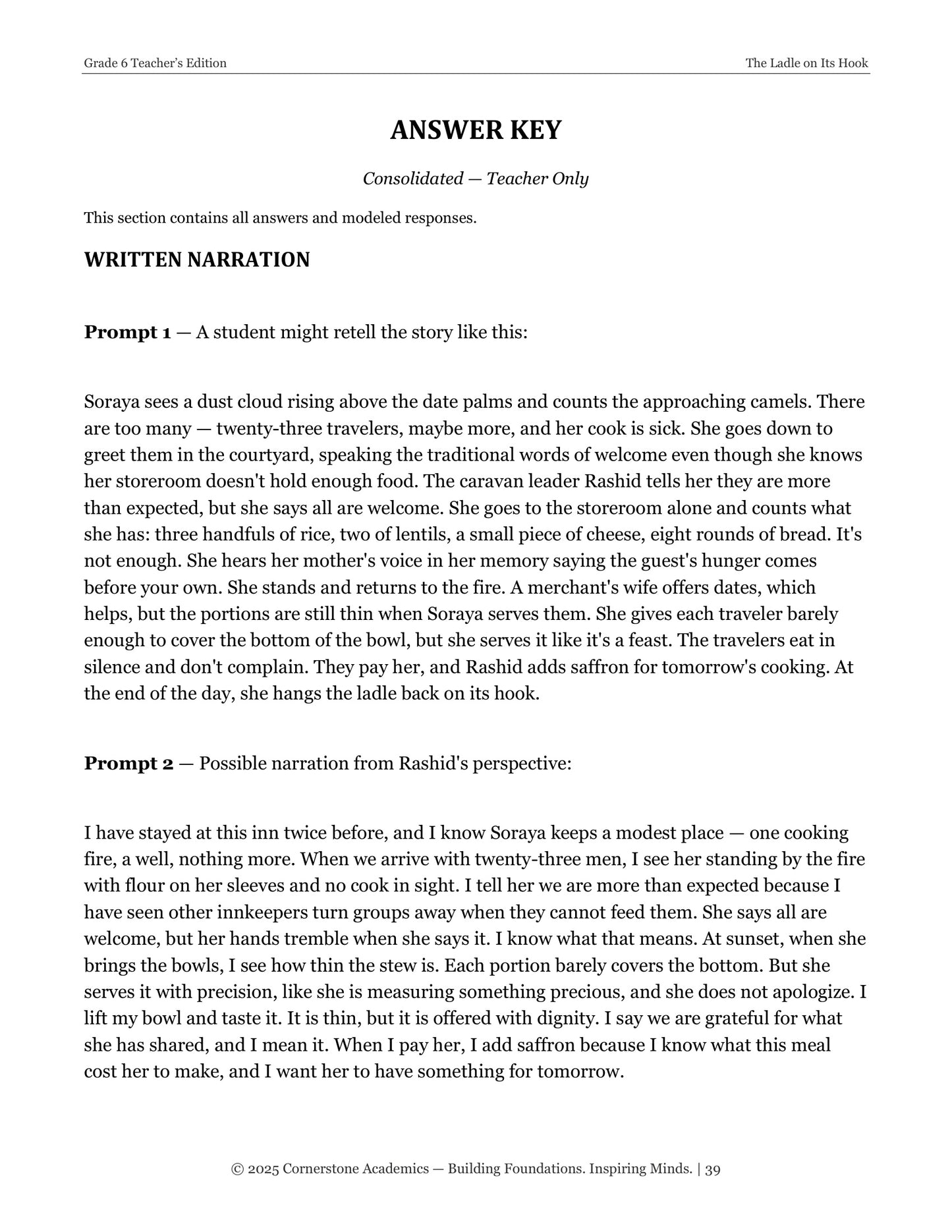 The Ladle on Its Hook | Grade 6 Classical Literature Packet | Cornerstone Academics