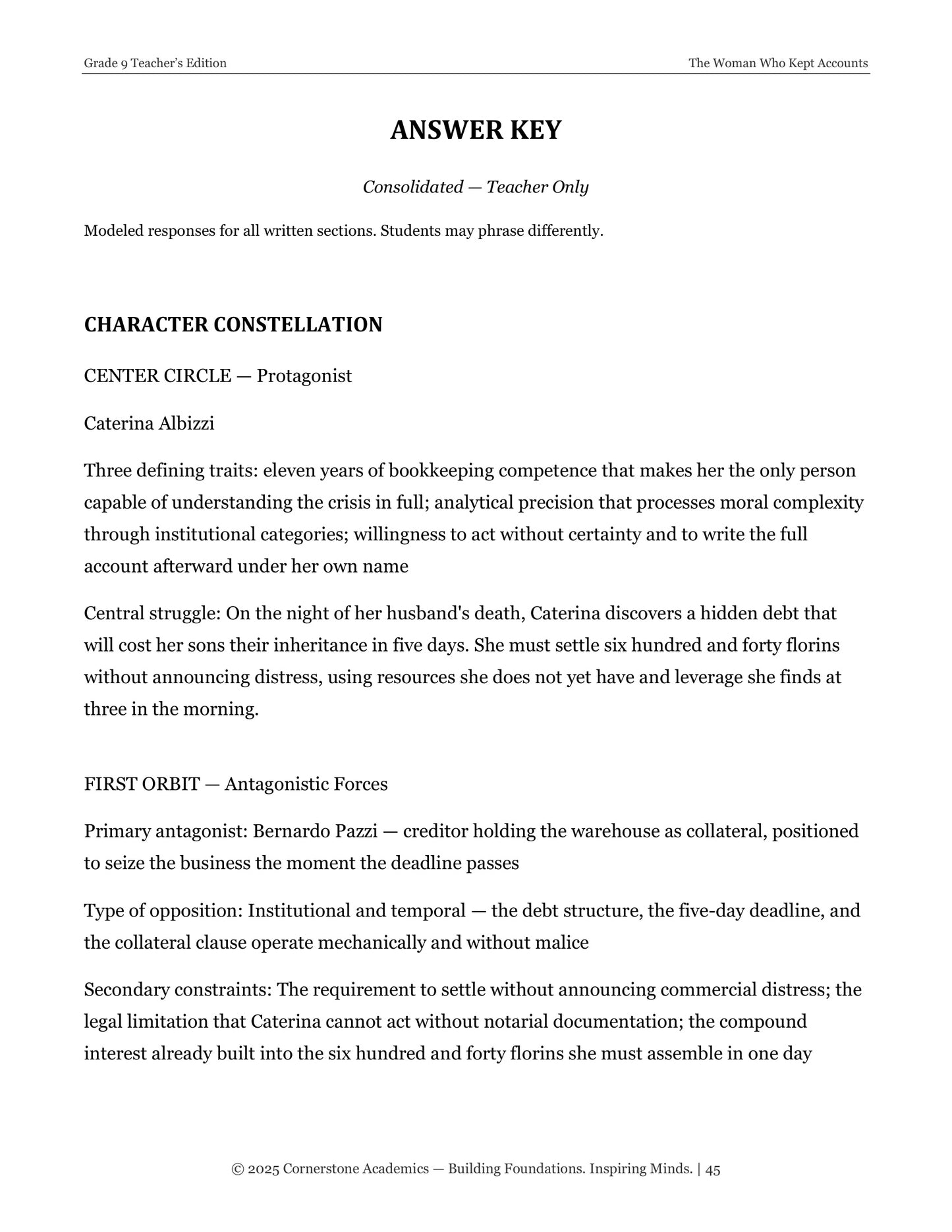 The Woman Who Kept Accounts | Grade 9 Classical Literature Packet | Cornerstone Academics