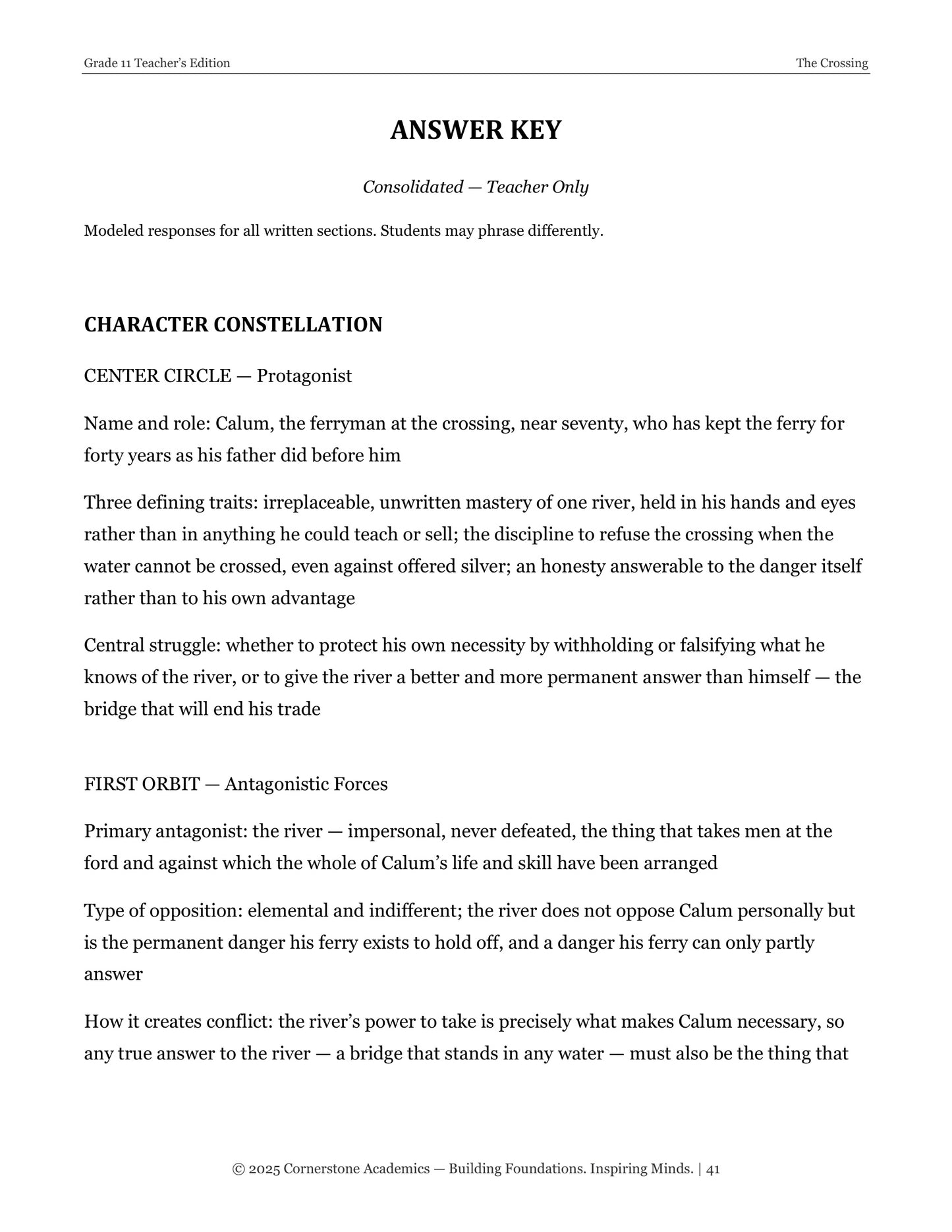 The Crossing | Grade 11 Classical Literature Packet | Cornerstone Academics