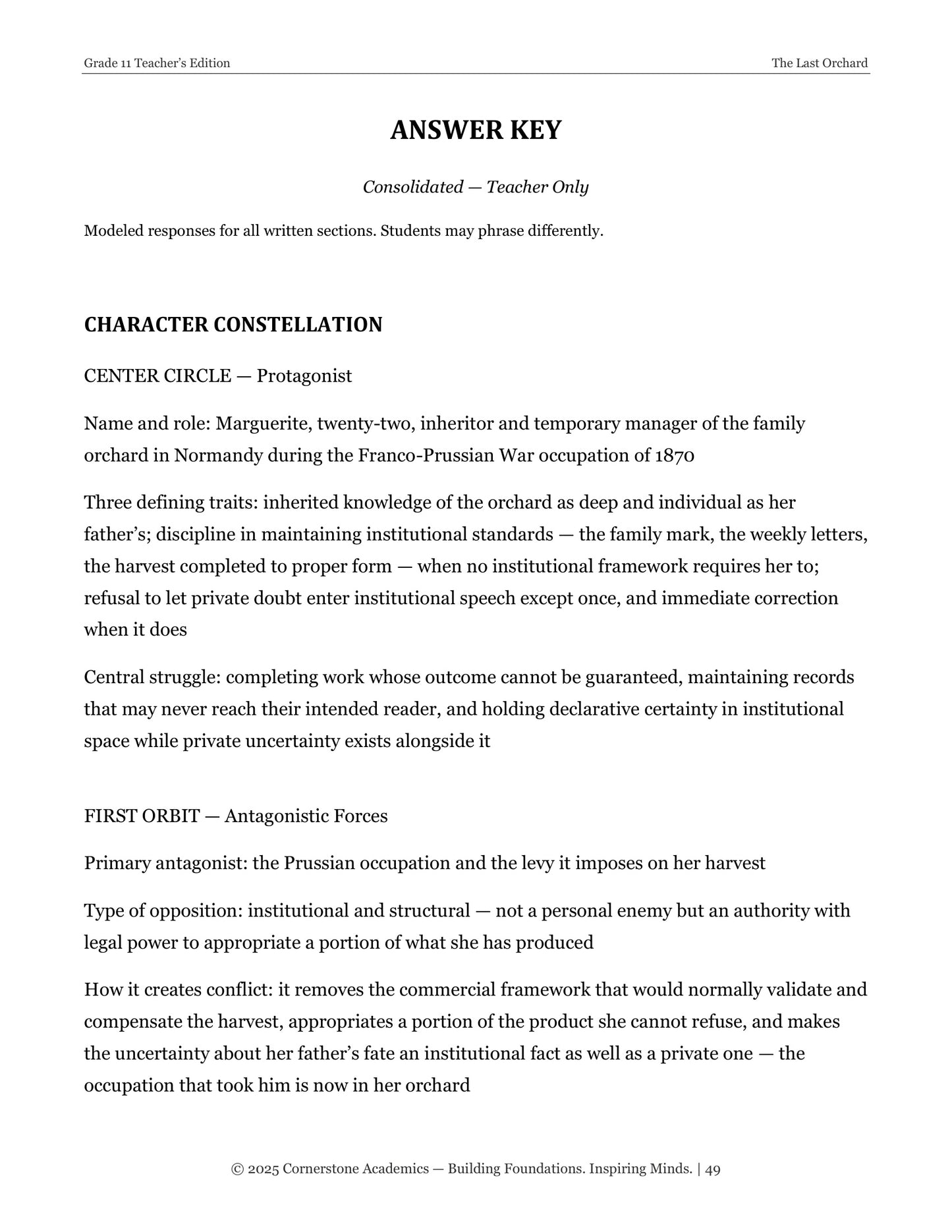 The Last Orchard | Grade 11 Classical Literature Packet | Cornerstone Academics