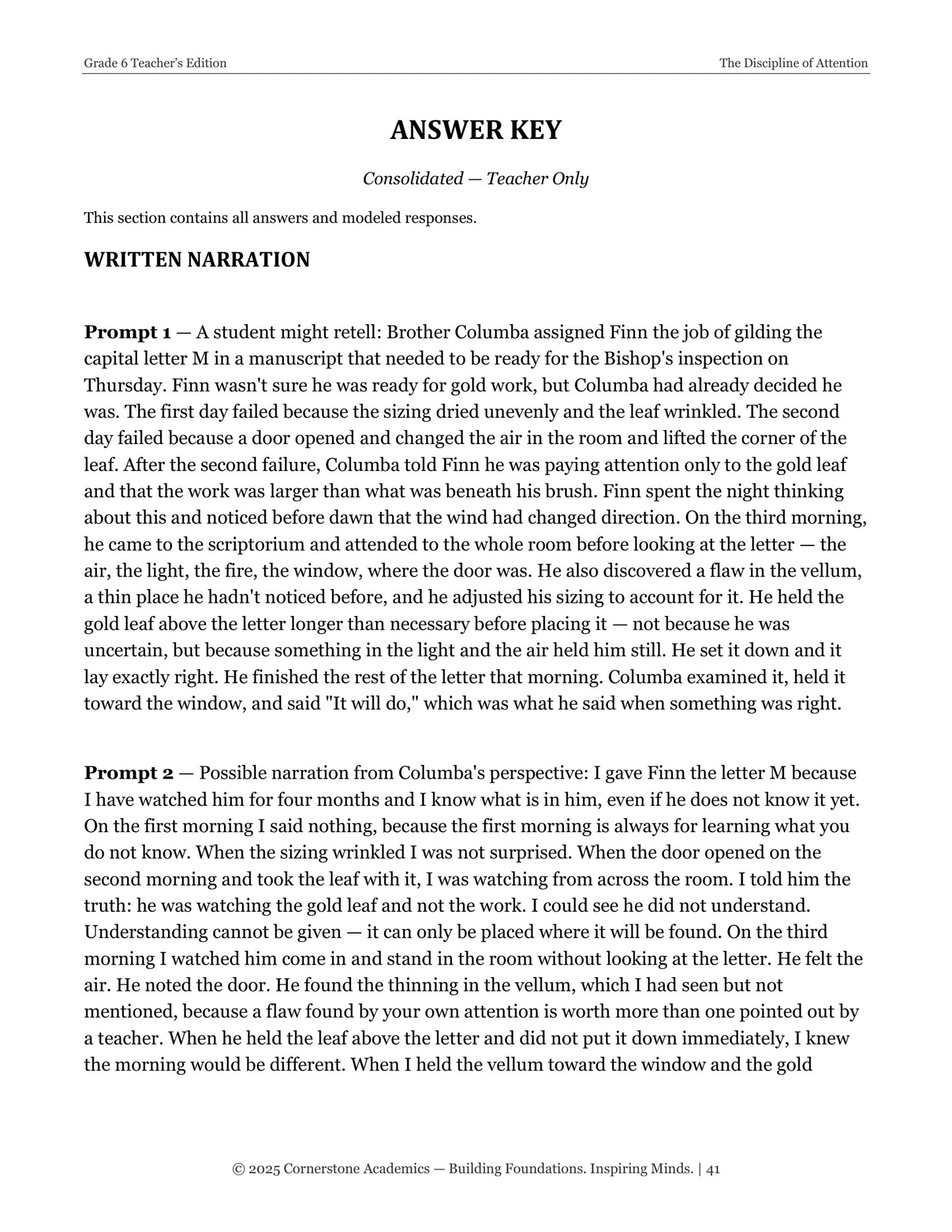 The Discipline of Attention | Grade 6 Classical Literature Packet | Cornerstone Academics