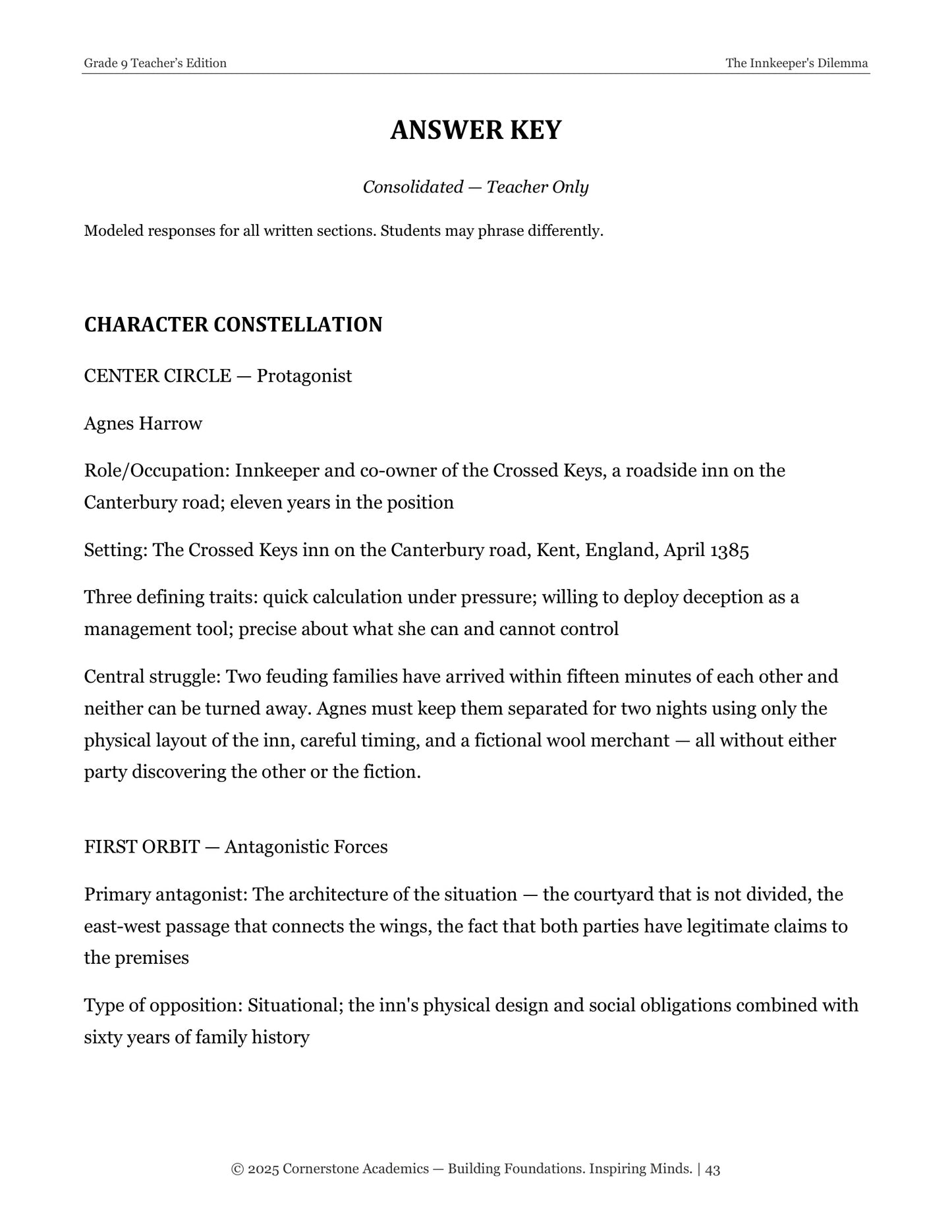 The Innkeeper's Dilemma | Grade 9 Classical Literature Packet | Cornerstone Academics