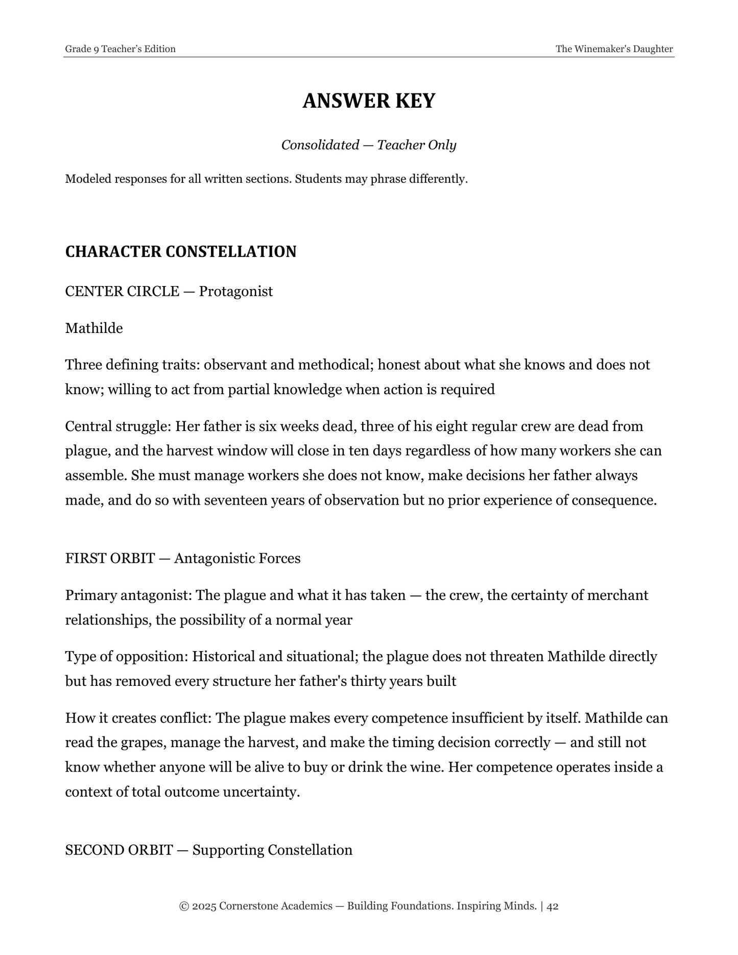 The Winemaker's Daughter | Grade 9 Classical Literature Packet | Cornerstone Academics