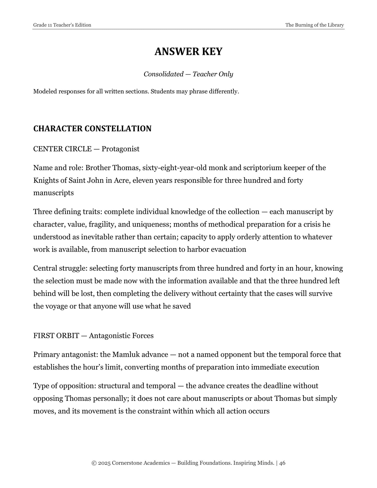 The Burning of the Library | Grade 11 Classical Literature Packet | Cornerstone Academics
