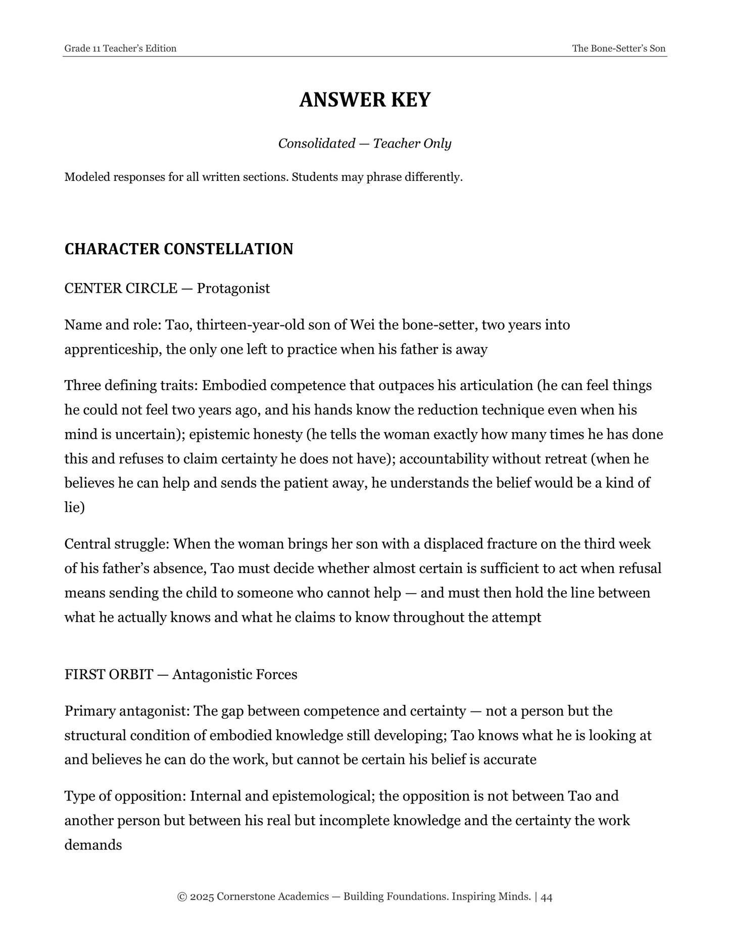 The Bone-Setter's Son | Grade 11 Classical Literature Packet | Cornerstone Academics