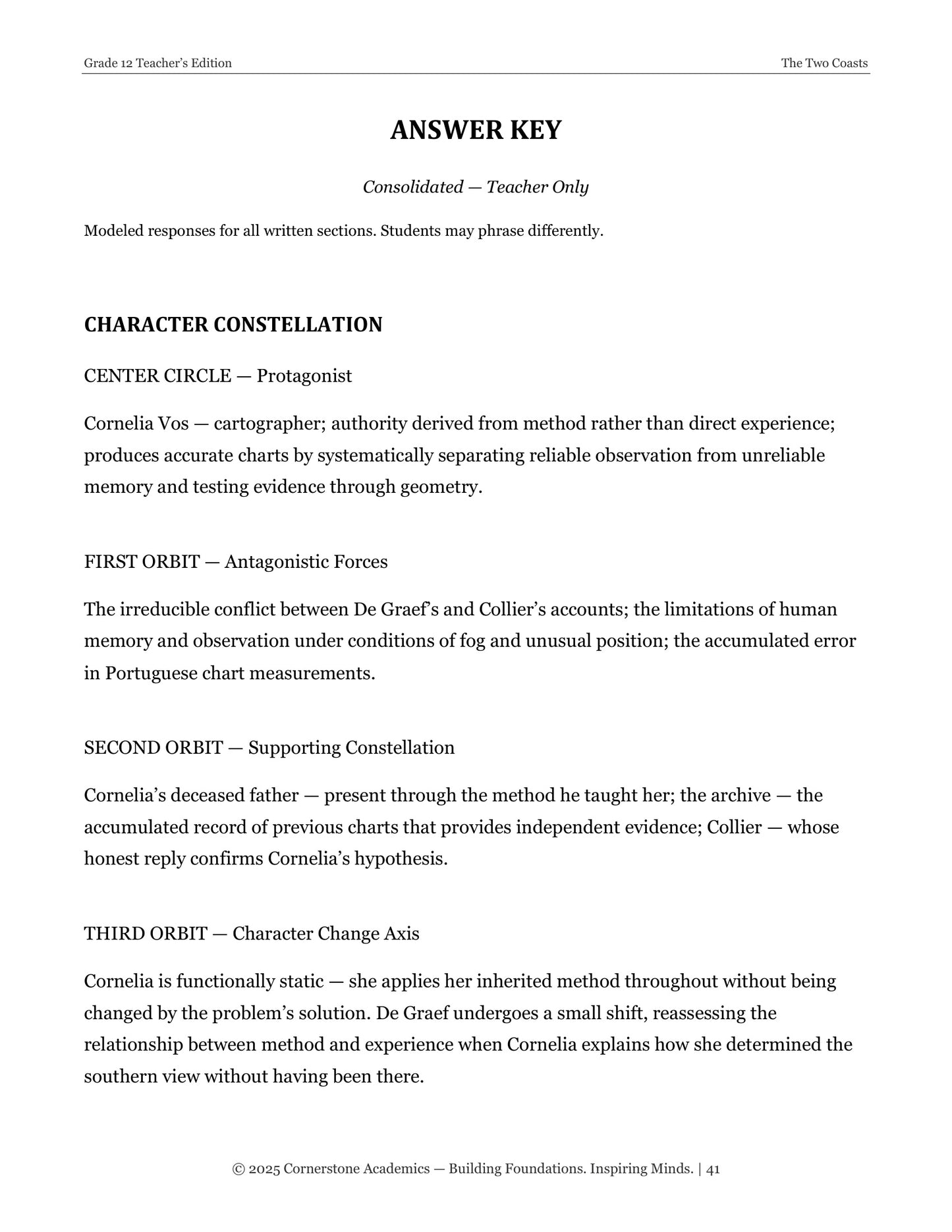 The Two Coasts | Grade 12 Classical Literature Packet | Cornerstone Academics