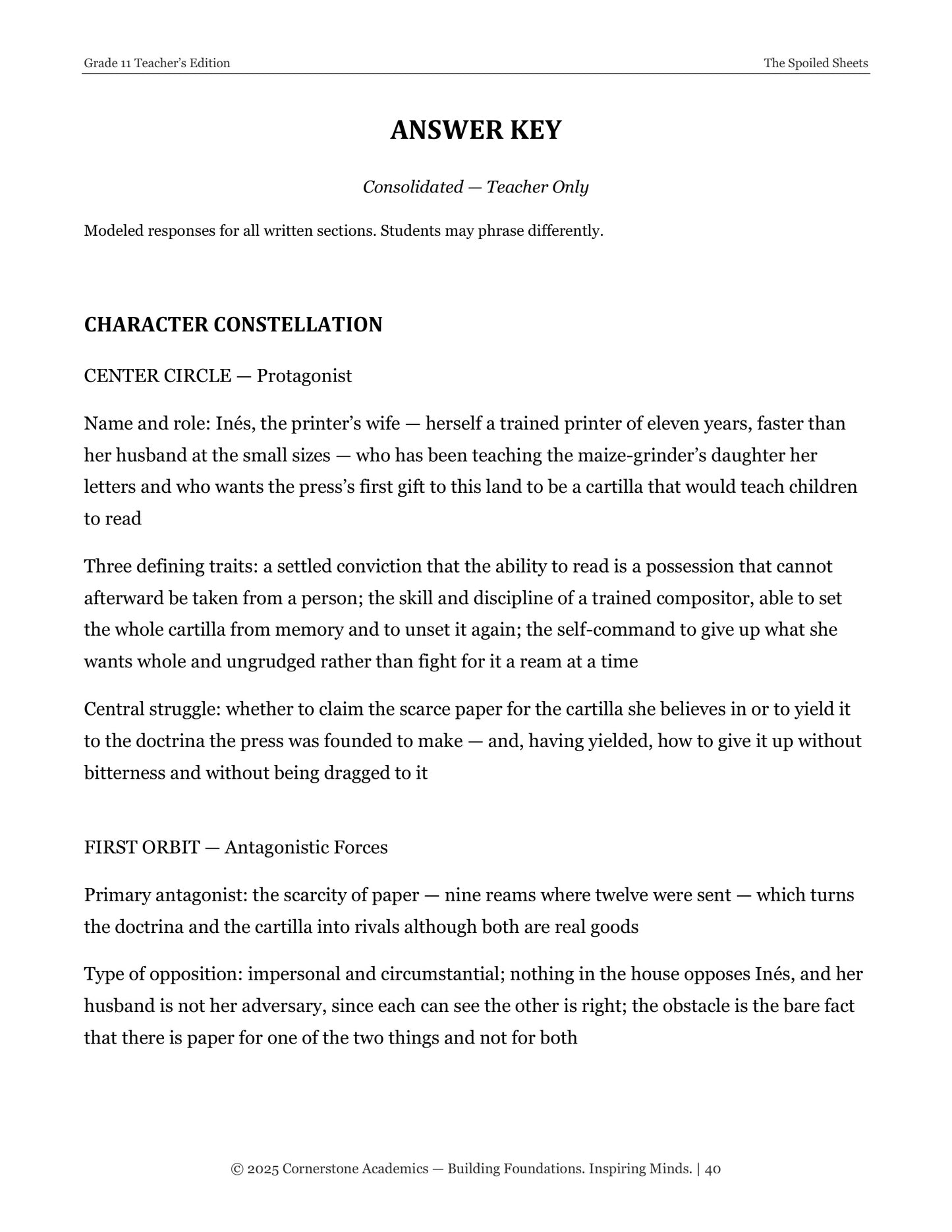 The Spoiled Sheets | Grade 11 Classical Literature Packet | Cornerstone Academics