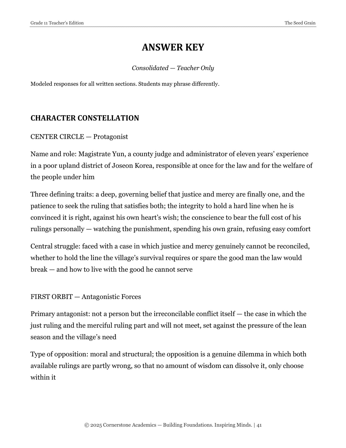 The Seed Grain | Grade 11 Classical Literature Packet | Cornerstone Academics
