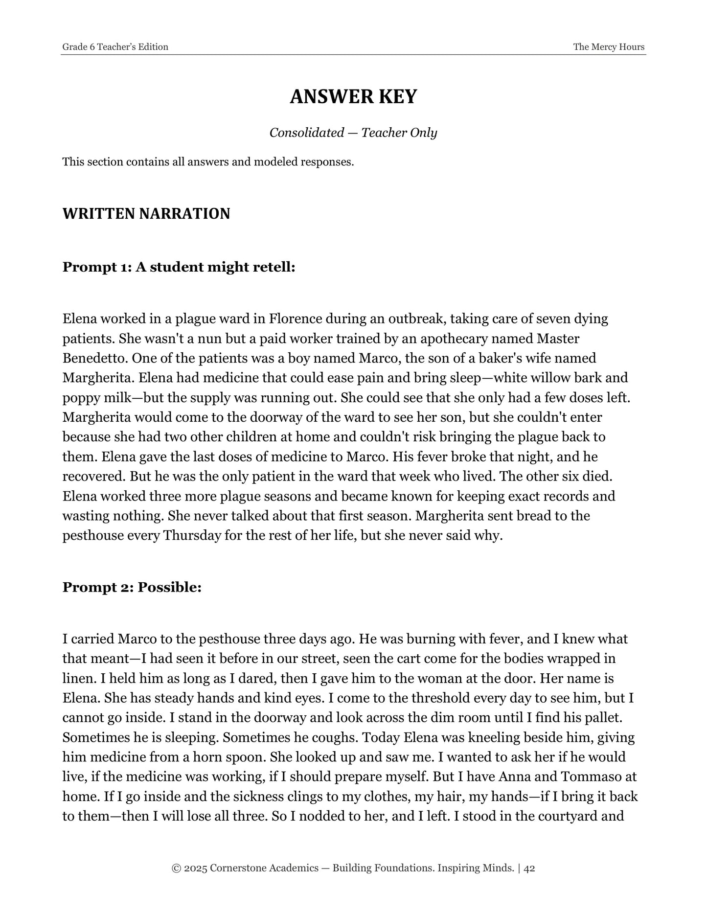The Mercy Hours | Grade 6 Classical Literature Packet | Cornerstone Academics