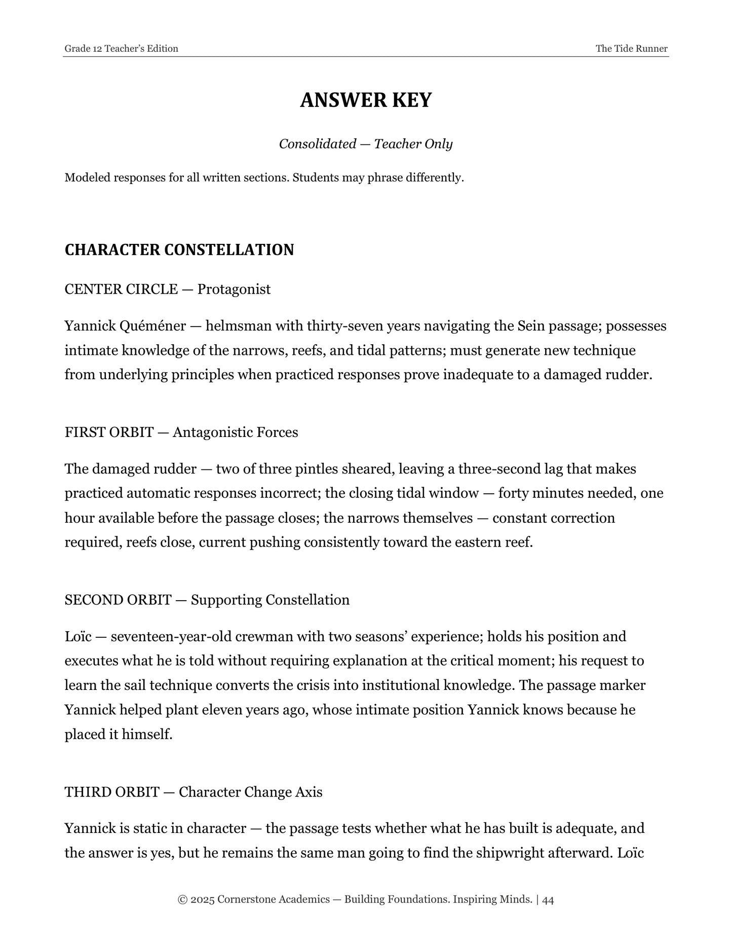 The Tide Runner | Grade 12 Classical Literature Packet | Cornerstone Academics