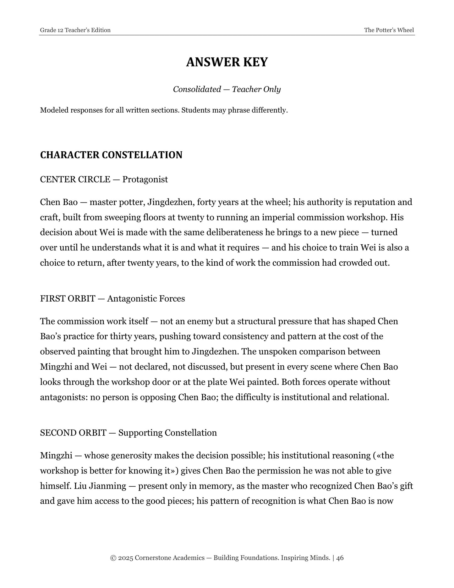 The Potter’s Wheel | Grade 12 Classical Literature Packet | Cornerstone Academics