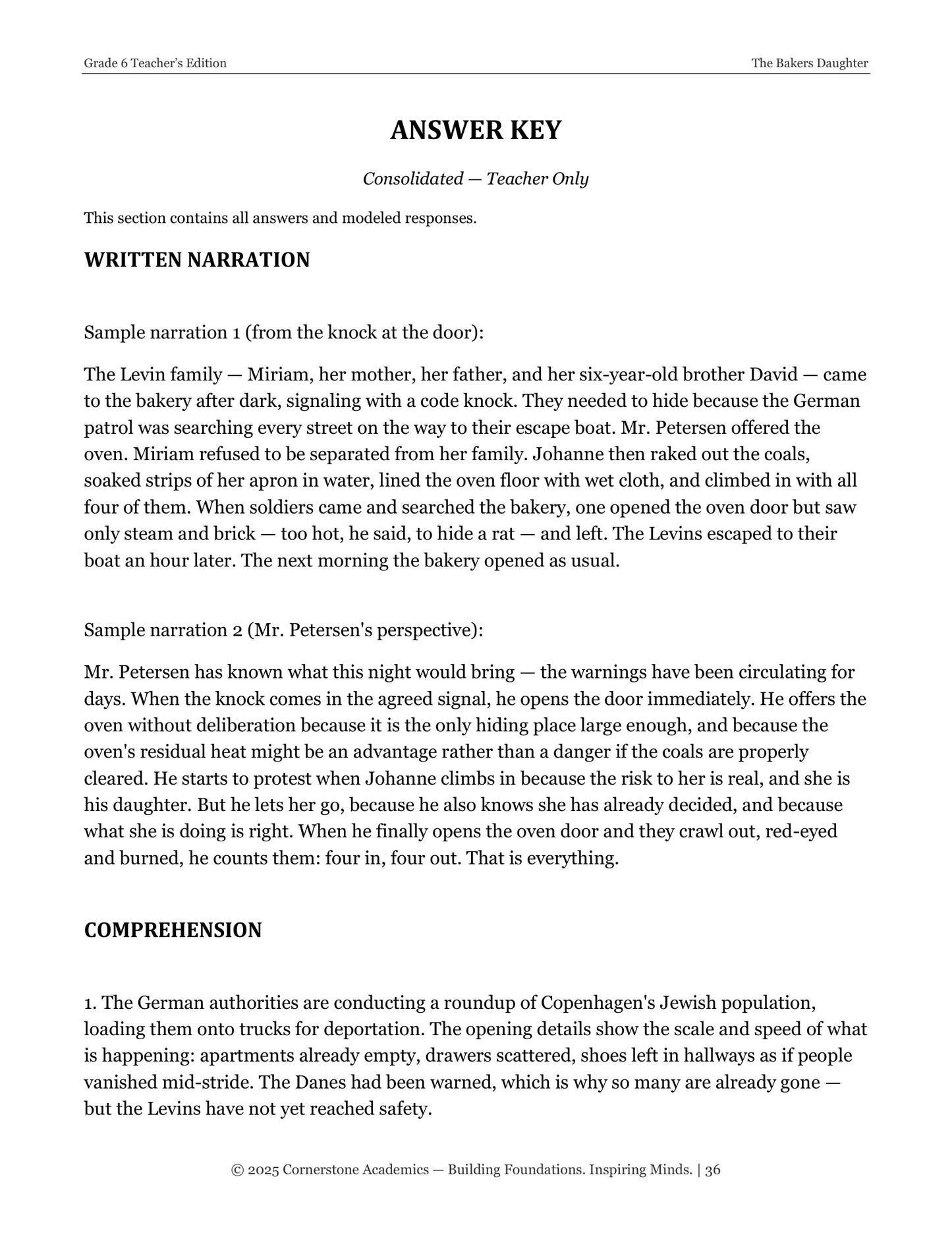 The Baker's Daughter | Grade 6 Classical Literature Packet | Cornerstone Academics