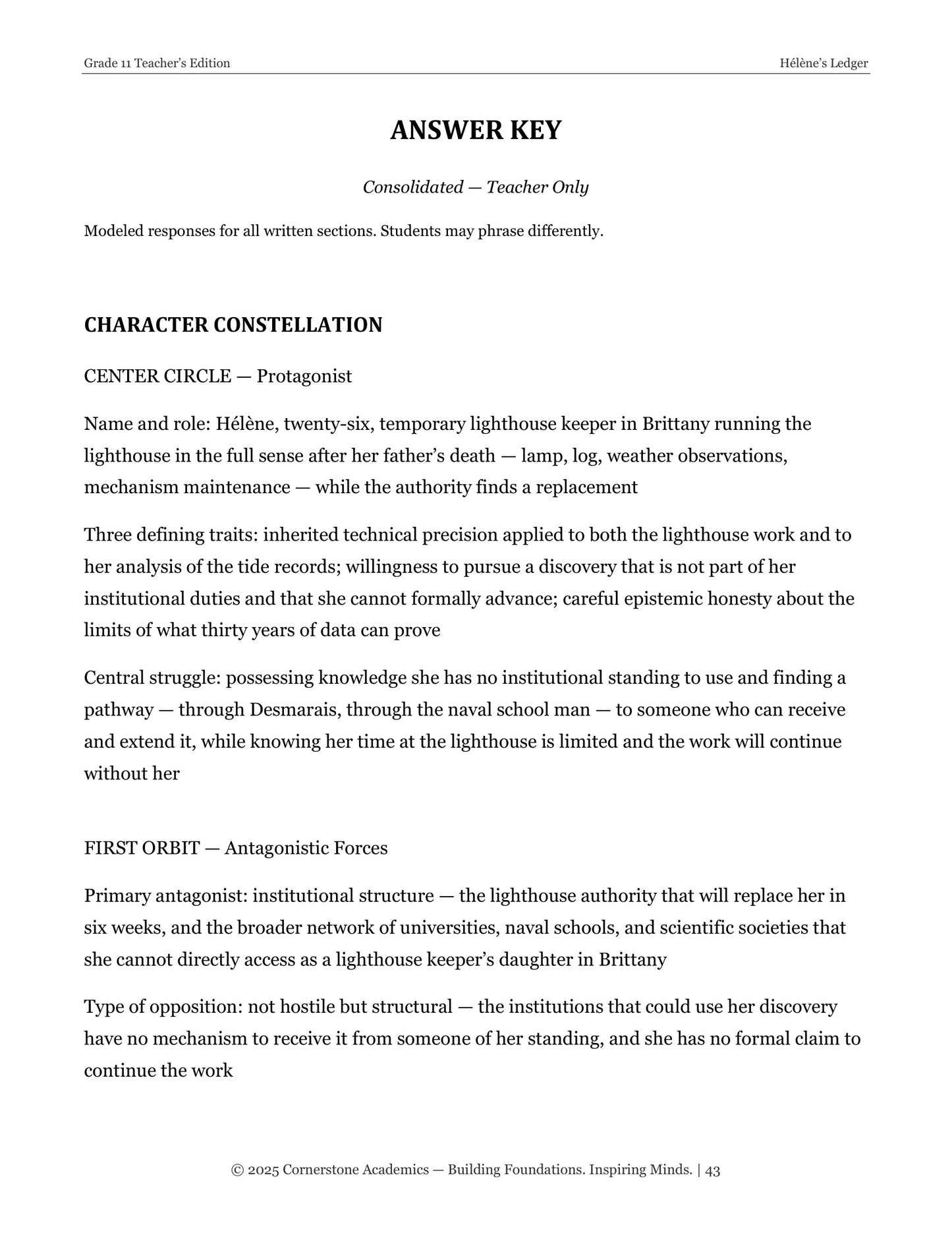 Hélène's Ledger | Grade 11 Classical Literature Packet | Cornerstone Academics