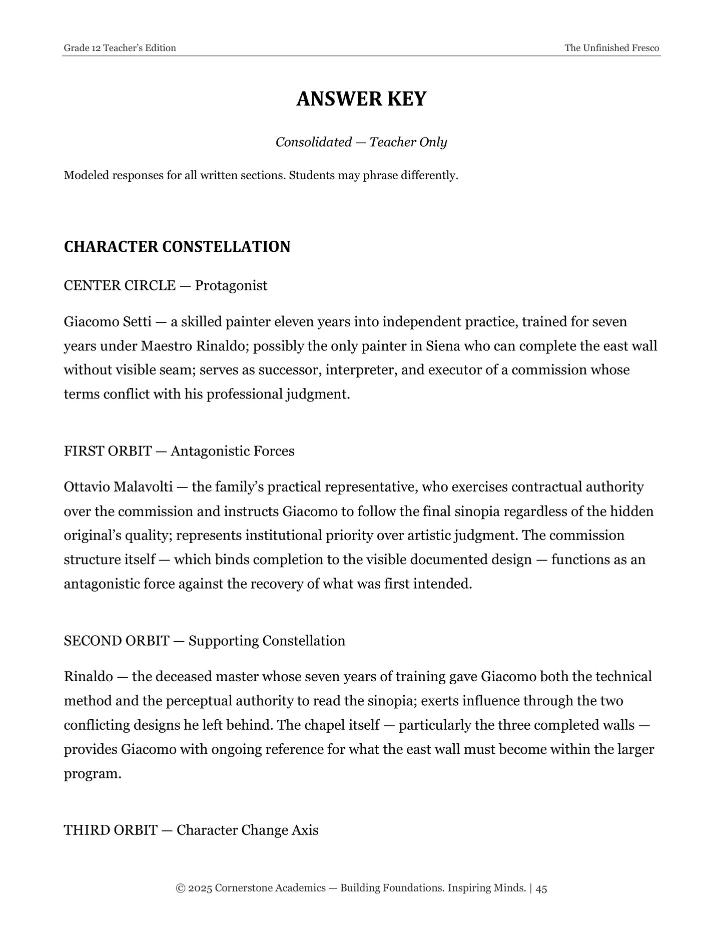 The Unfinished Fresco | Grade 12 Classical Literature Packet | Cornerstone Academics