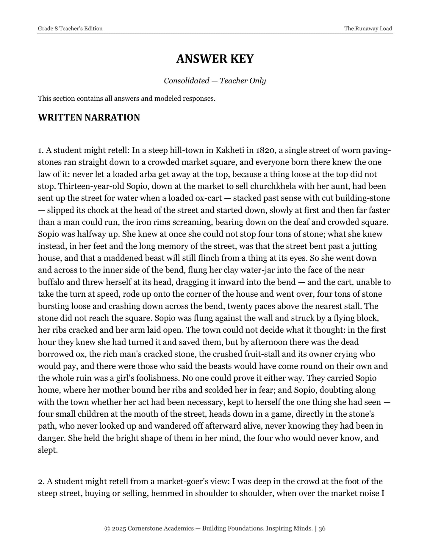 The Runaway Load | Grade 8 Classical Literature Packet | Cornerstone Academics