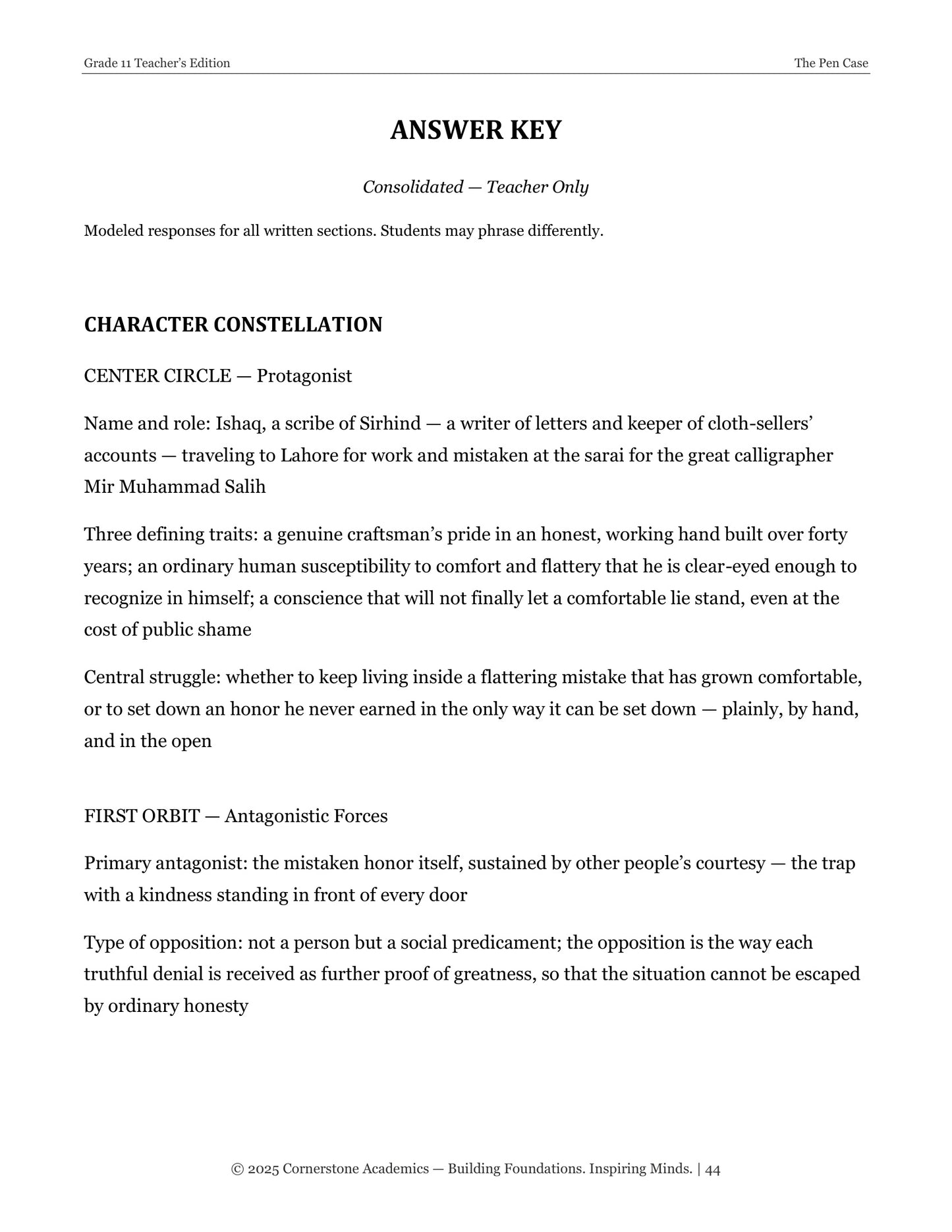 The Pen Case | Grade 11 Classical Literature Packet | Cornerstone Academics