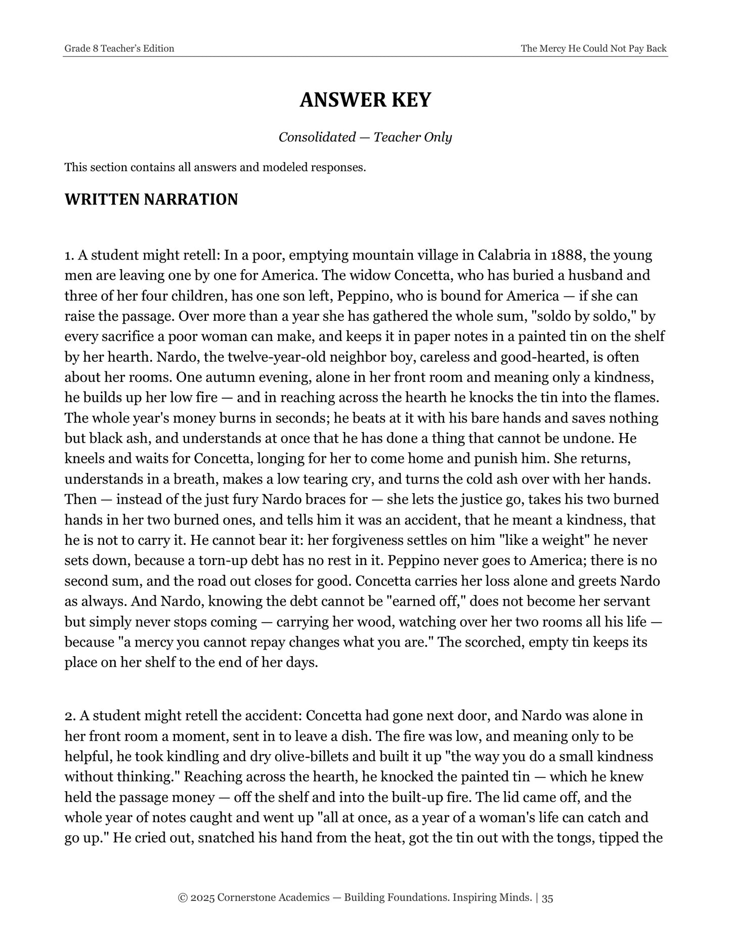 The Mercy He Could Not Pay Back | Grade 8 Classical Literature Packet | Cornerstone Academics