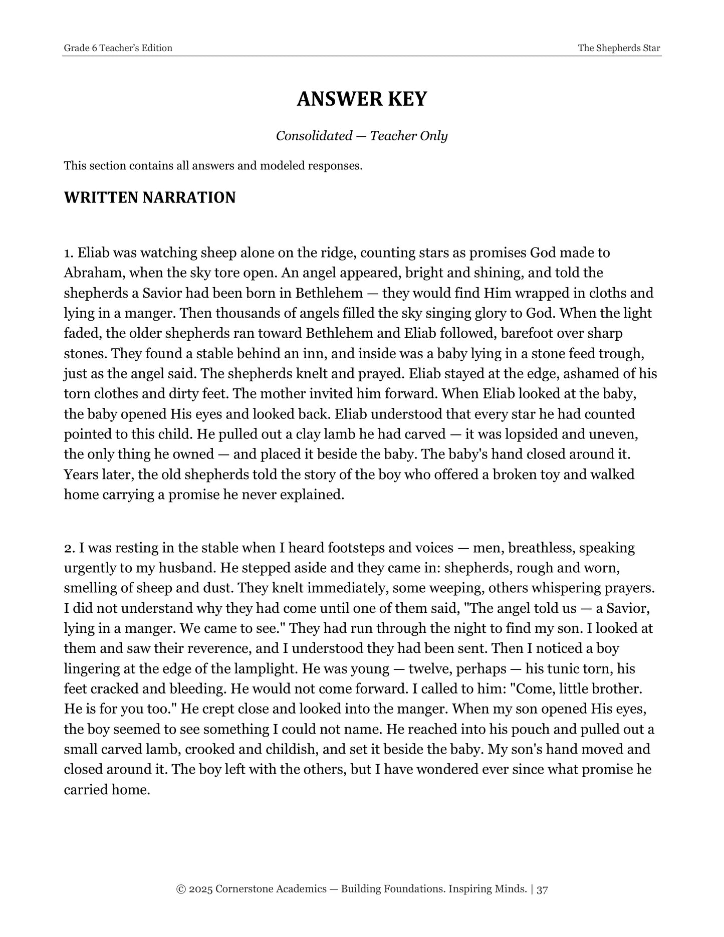The Shepherd's Star | Grade 6 Classical Literature Packet | Cornerstone Academics