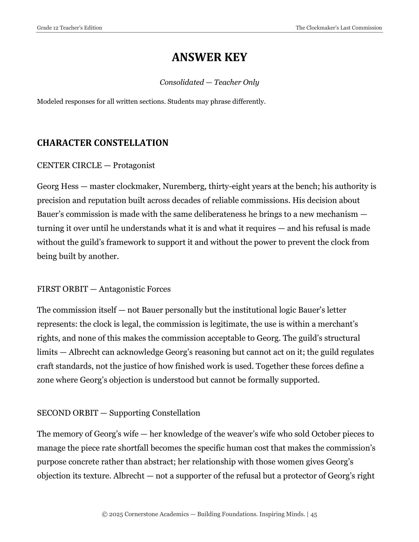 The Clockmaker’s Last Commission | Grade 12 Classical Literature Packet | Cornerstone Academics