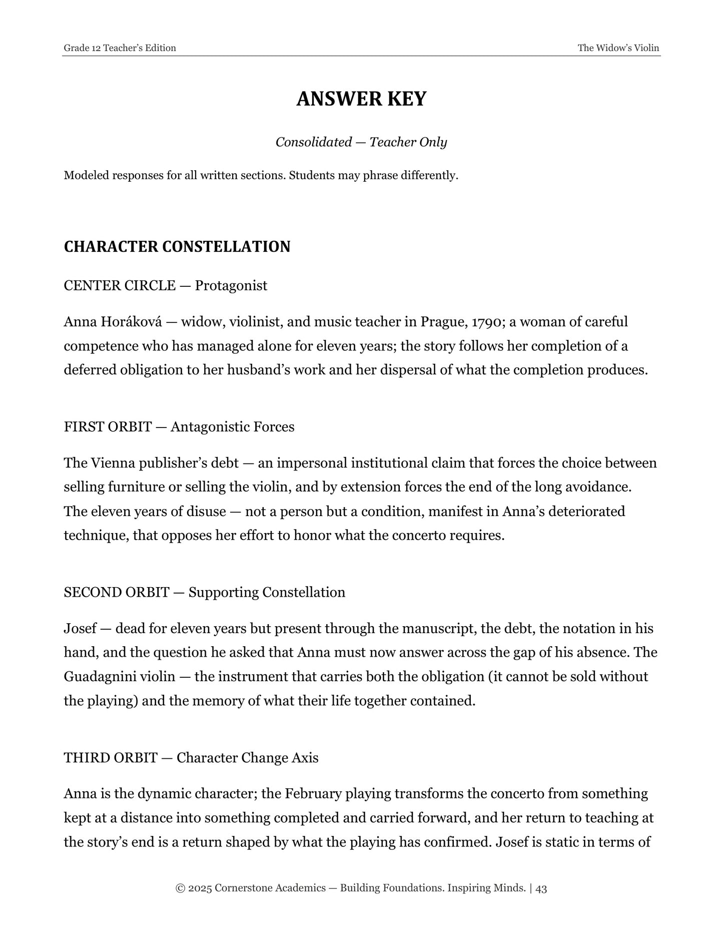The Widow’s Violin | Grade 12 Classical Literature Packet | Cornerstone Academics